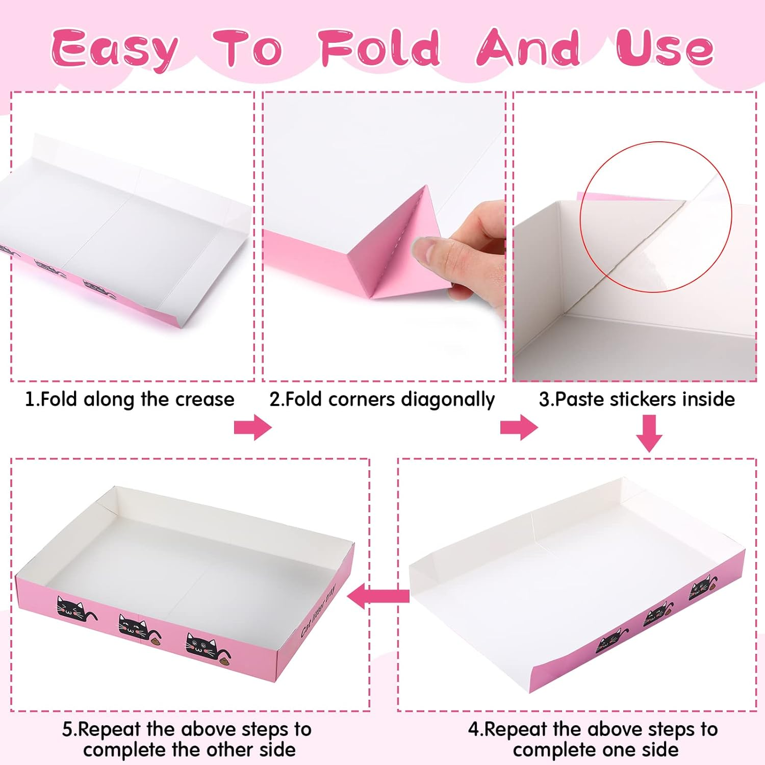 30 Pack Disposable Cat Litter Box Foldable Paper Kitty Tray 13.8X10X2 in Small Lightweight Cardboard Box Water Proof for Indoor Low Entry Easy Disposal Non Clumping Nice Absorption Portable (Pink) image number 6