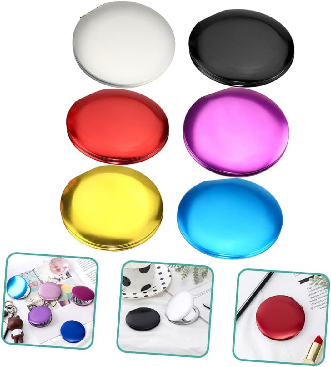 6Pcs Mini Folding Pocket Mirror Lightweight Practical Makeup Mirror Metallic Colors Peacock for Daily Use and Travel