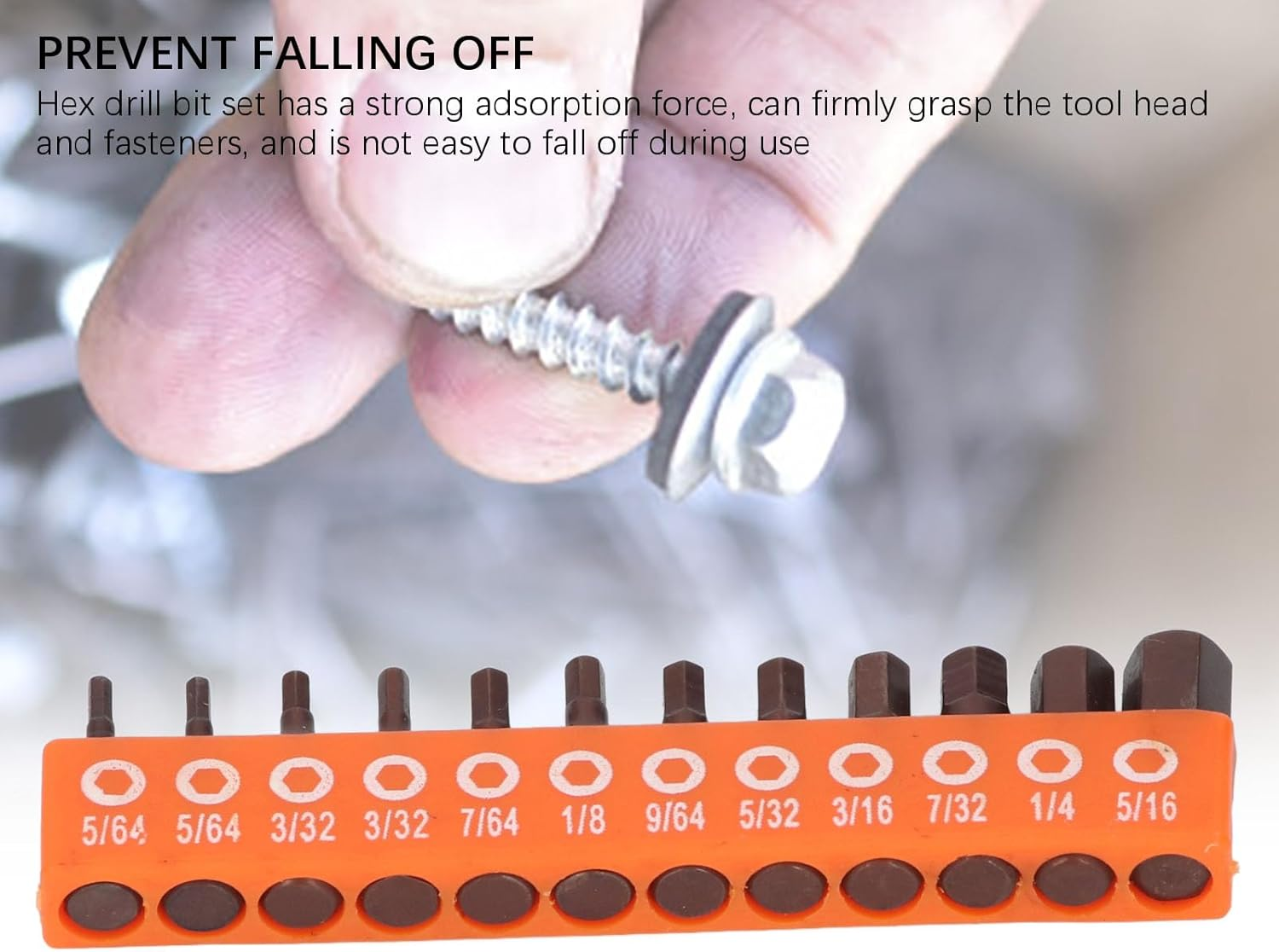 Bewinner 12Pcs Hex Bit Set Imperial 1/4 Inch Shank S2 Alloy Steel 25Mm Screwdriver Drill Bits with Magnetic Grip and Storage Holder for Electric Drill, Hand Drill, and Power Tools image number 2