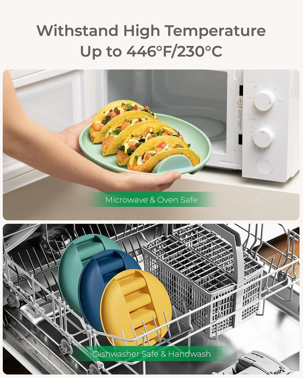2PACK Silicone Taco Tray 9.76" Heat Resistant Taco Holder Stable Placement Tortilla Tray Large Capacity Tortilla Holder for Home Office image number 3