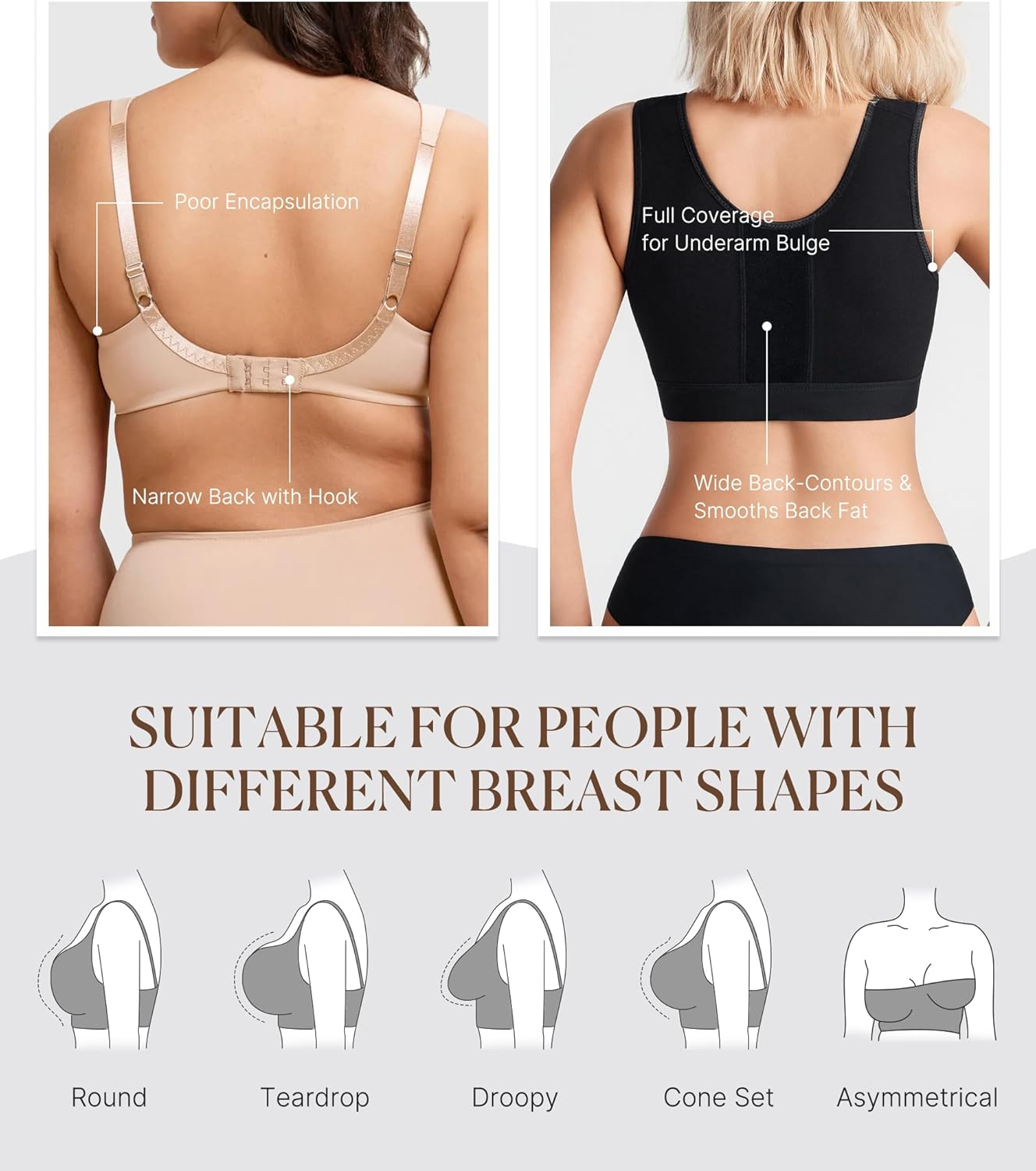 Post Surgery Compression Bras for Women Front Closure Mastectomy Bra with Wide Adjustable Straps Wirefree image number 5