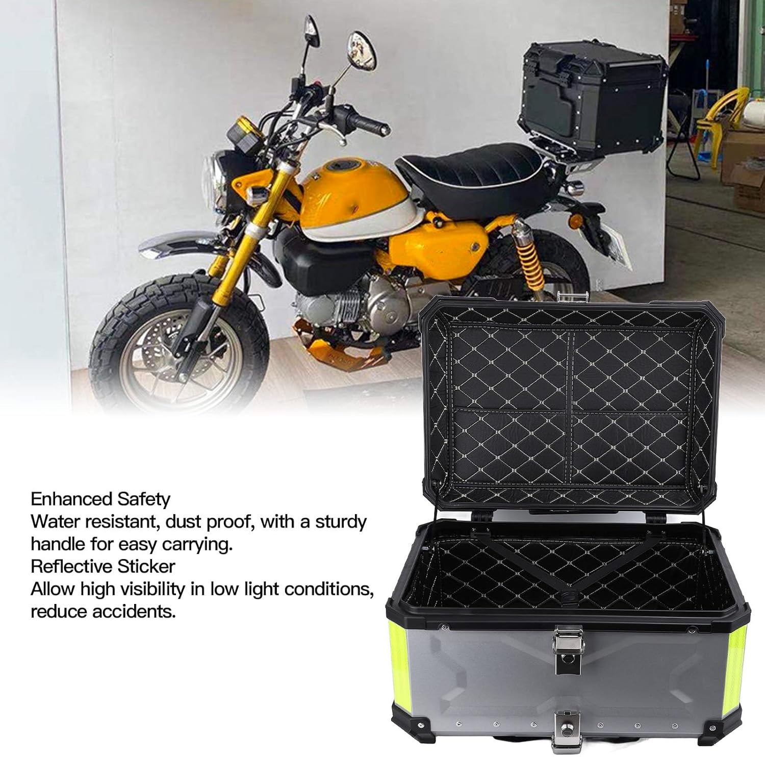 Jiawu 65L Aluminum Motorcycle Top Case, Waterproof Trunk with Security Lock, Tail Box for Helmet Luggage, Quick Release Base Plate, Compatible with Motorcycle & Scooter image number 1