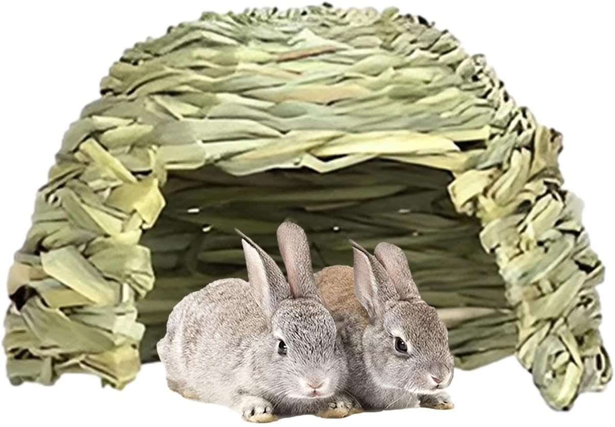 Foldable Grass Woven Animal Hut - Beds Guinea Pigs Hideouts, Grass House for Rabbits | Small Bunny House Hideaway, Hay Bed Playhouse for Chinchillas, Guinea, Hamsters, (Small, Medium, Large) image number 4