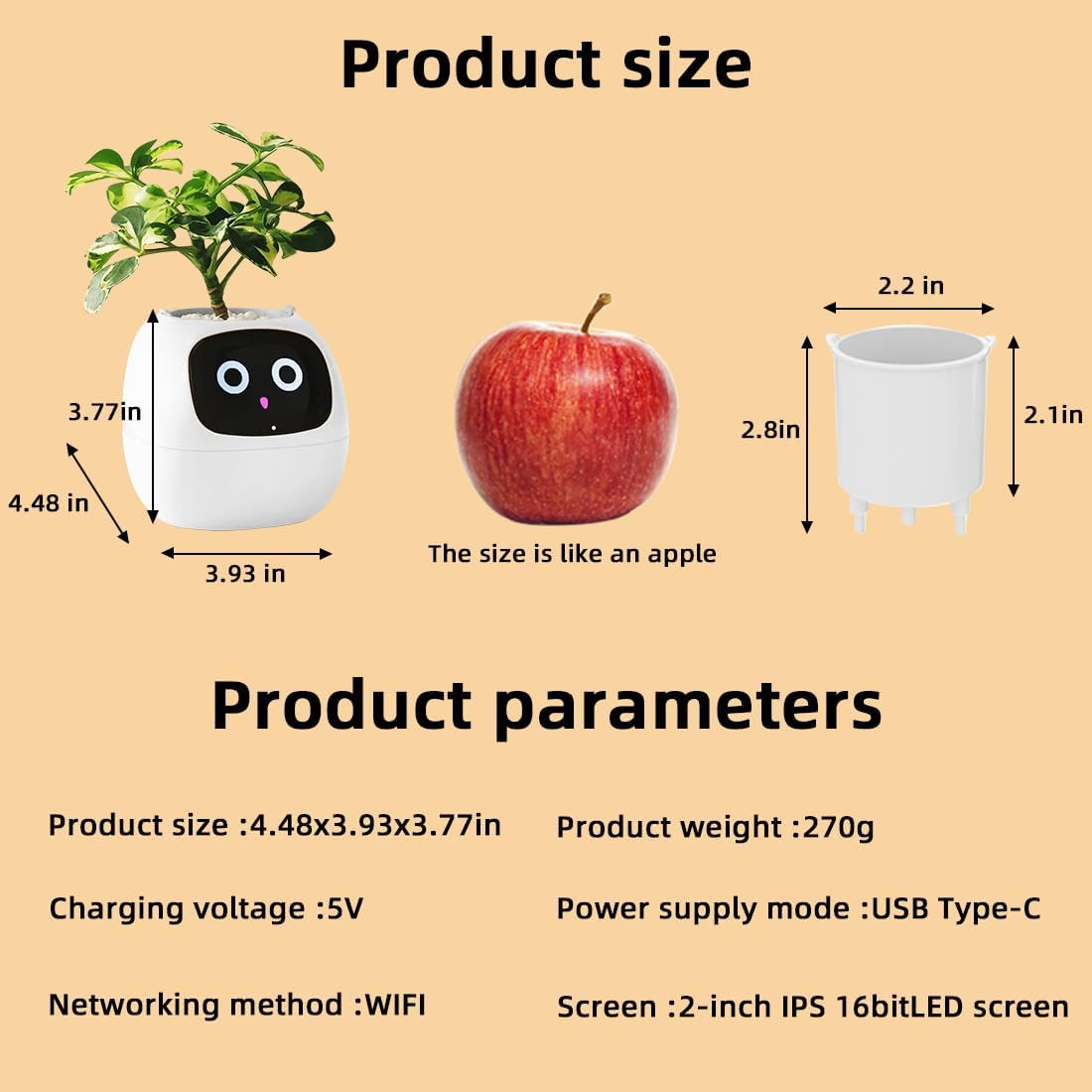 Smart Flowerpots AI Planter, 49 Expressions, 7 Sensors, APP Control Robot for Interactive Plant Care Auto Watering, Time/Temp Display for Indoor Decoration, Gifts，Plant-Free (White) image number 3