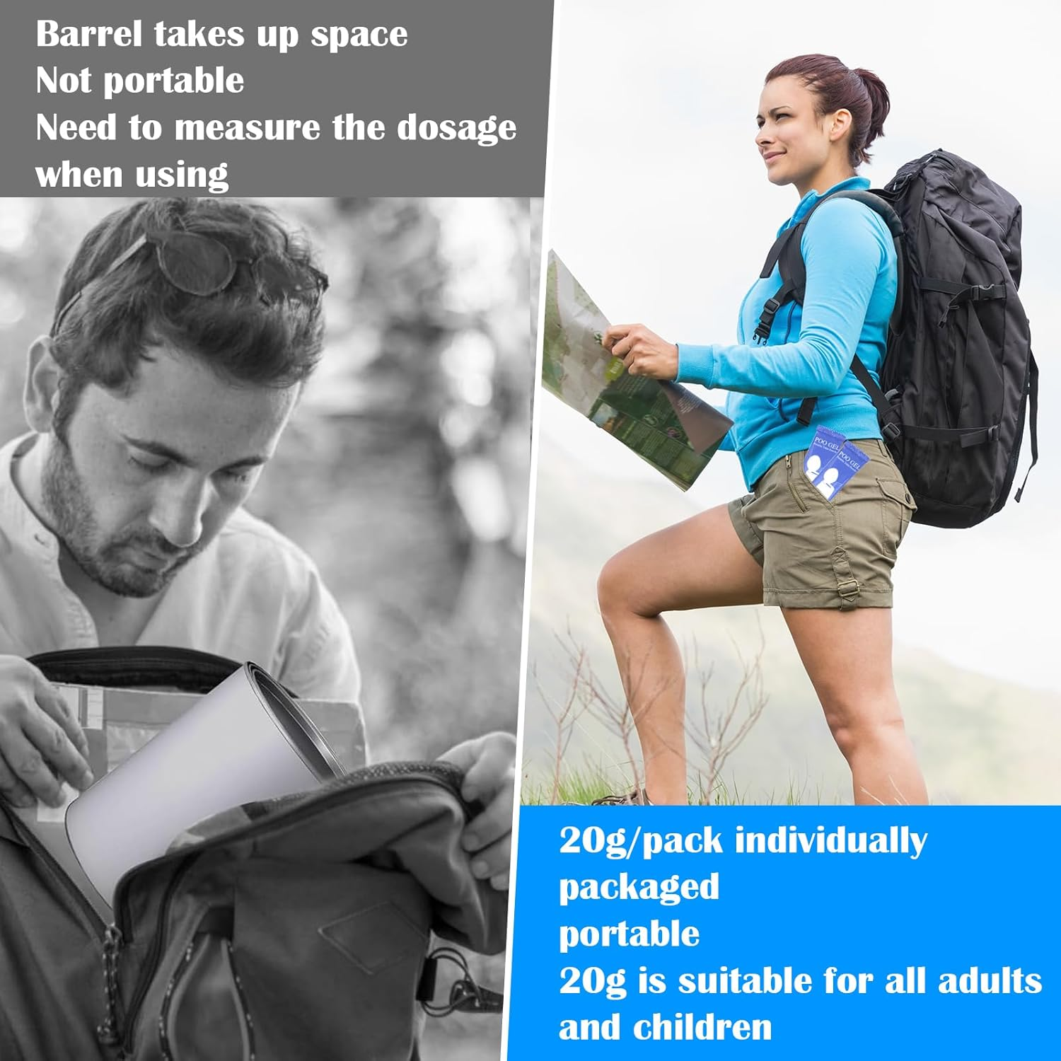 Portable Toilet Gel Powder, 20G/Pack Poo Gel for Portable Toilet, Heavier Net Wt Portable Toilet Absorbent Gel Powder for Camping Outdoor Hiking, No More Incomplete Gel image number 1