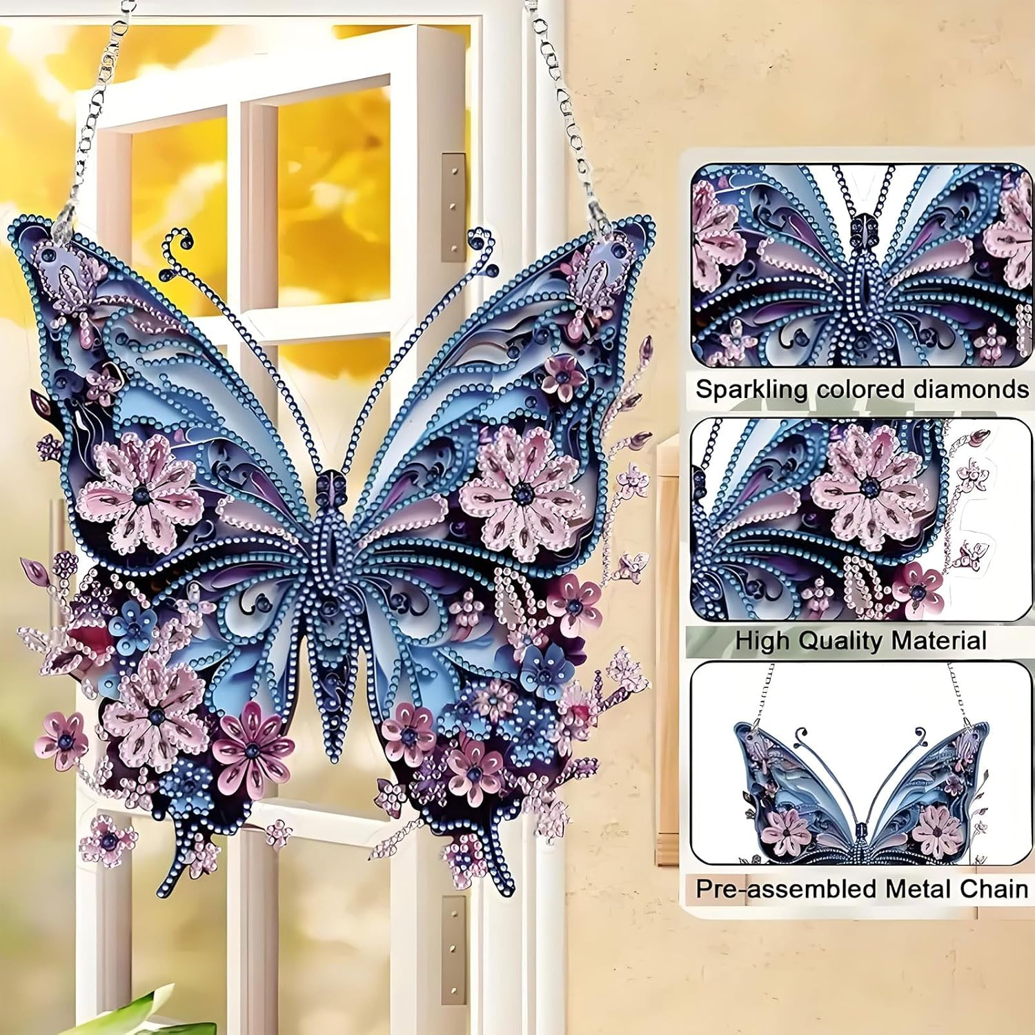 MYTOAU Hanging Diamonds Painting Pendant Kit,Diamond Art Kit,Diamond Art Kits for Adults, 9.25X9.27Inch DIY Animal Gem Painting Board Art Kit Ornament, Special Crystal Diamond(Butterfly)