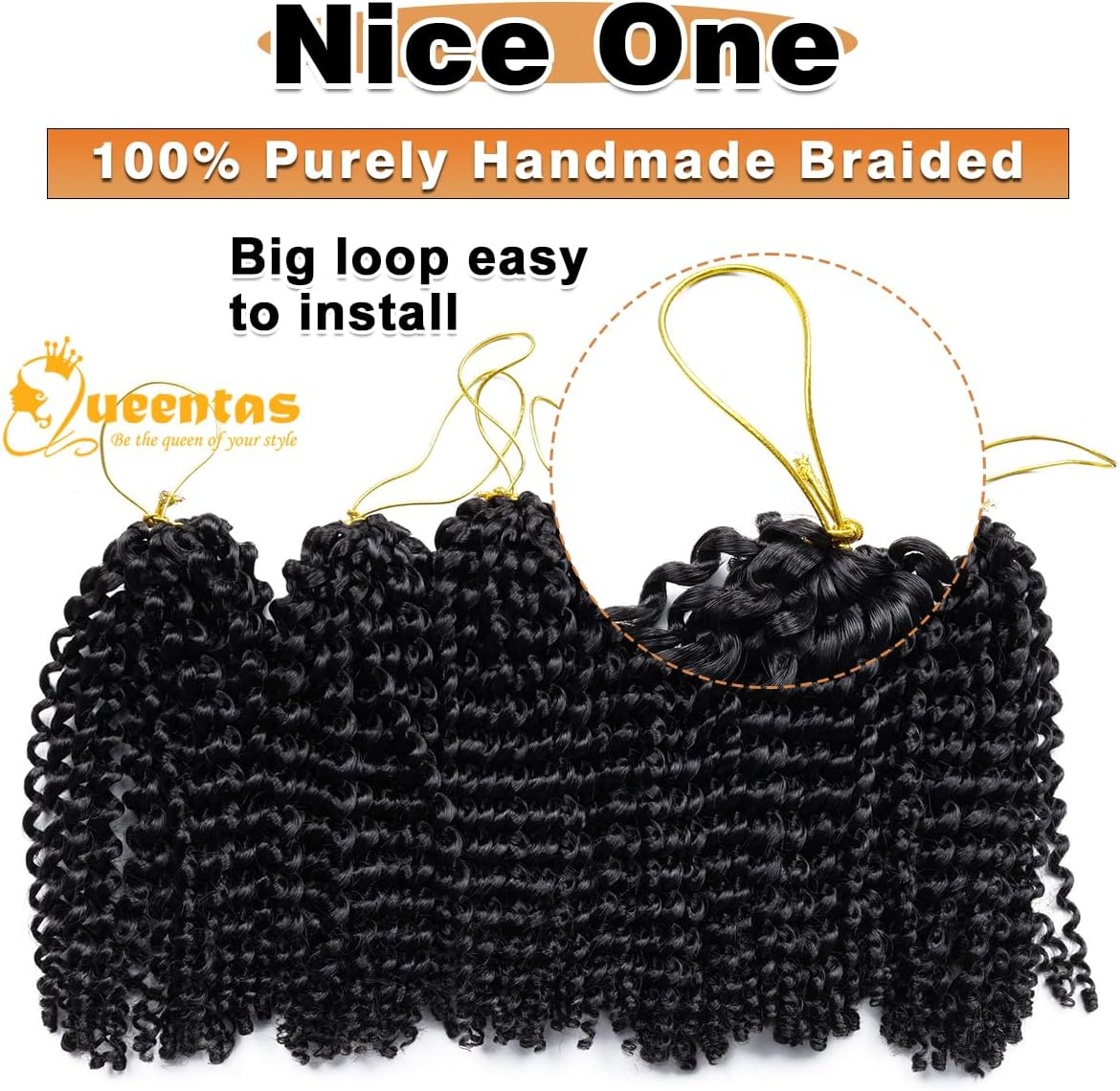 QUEENTAS Micro Kinky Curly Crochet Hair for Women 8 Inch Pre Looped Micro Twist Braiding Hair for Mini Passion Twist 6 Packs (Black)