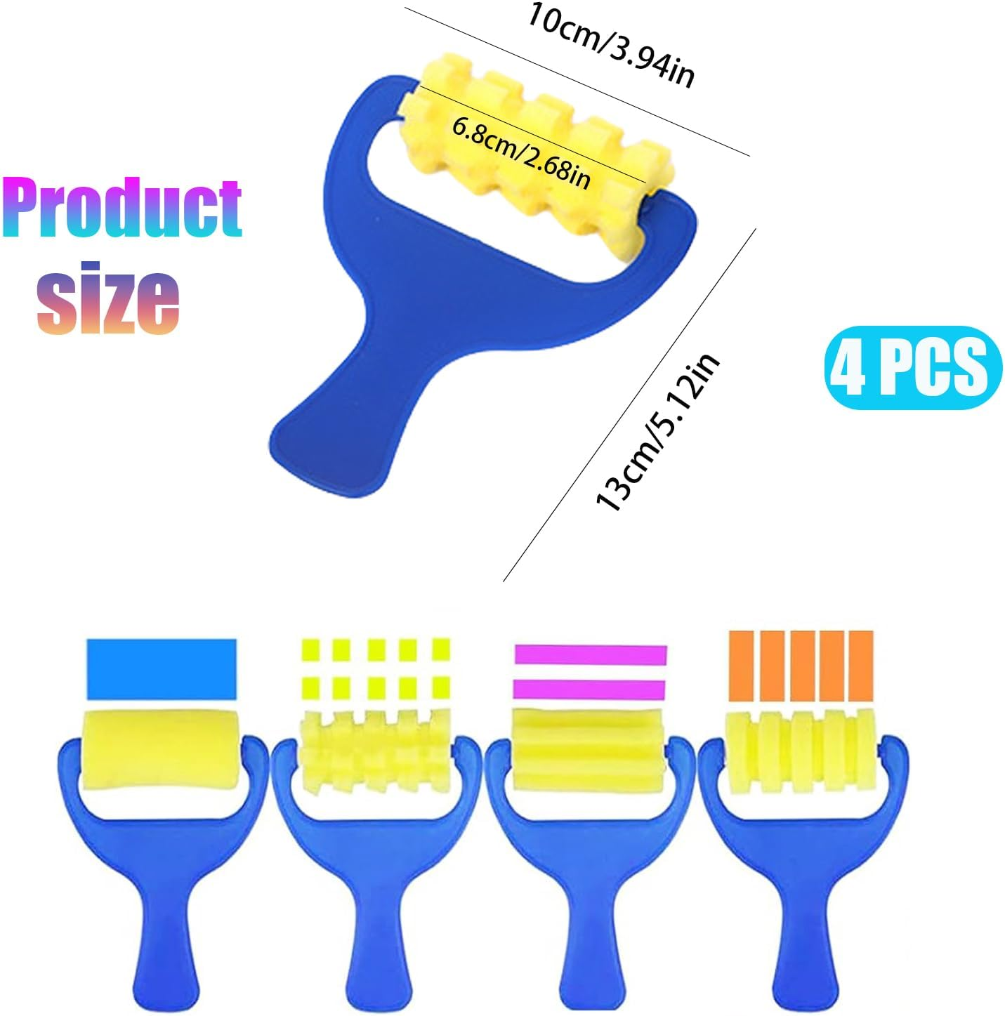 4 Pcs Sponge Paint Roller, Drawing Sponge Roller, Graffiti Drawing Tool, DIY Children Painting Kid Art Tool image number 2