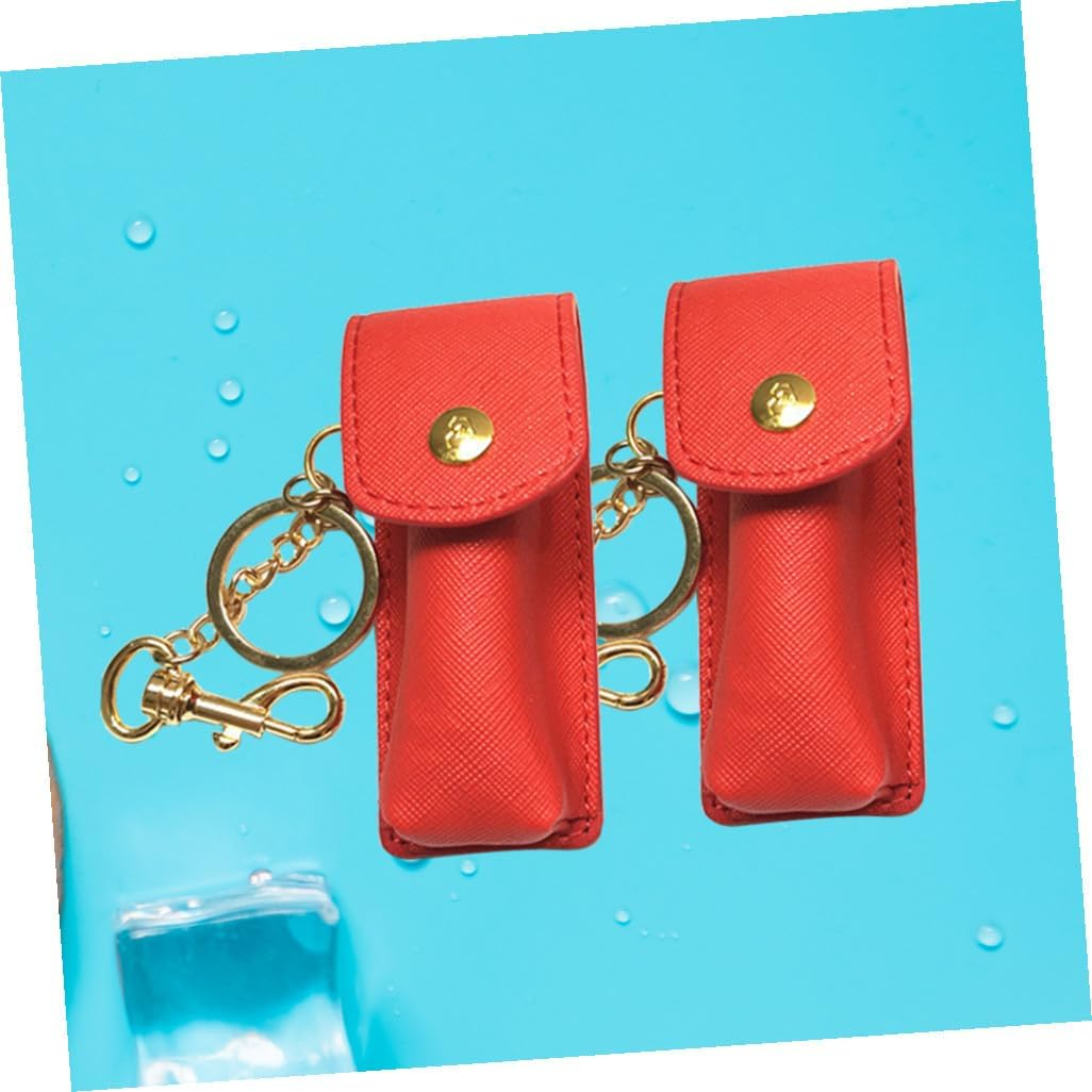 2Pcs Keychain Lip Gloss Leather Keychain Lipstick Holder Travel Lipstick Holder Balm Lip Bag Empty Bottle Keychain Lipstick Bag Toiletry Bags for Traveling Lipstick Tube image number 6