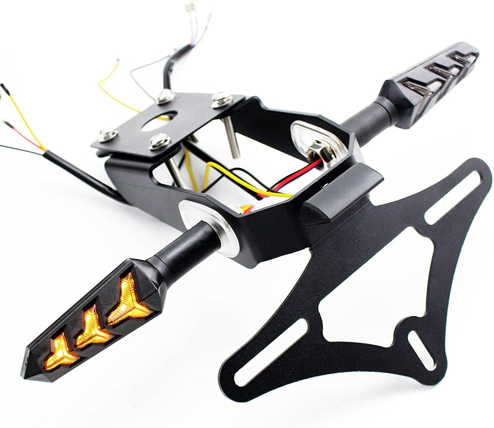 Motorcycle Tail Tidy for Kawasaki Ninja 650 Z650 2017-2021 Licence Plate Holder Fender Eliminator Bracket Mount with Turn Signal Indicator Sequential Flowing LED Light (Full Set (Holder+Indicators))