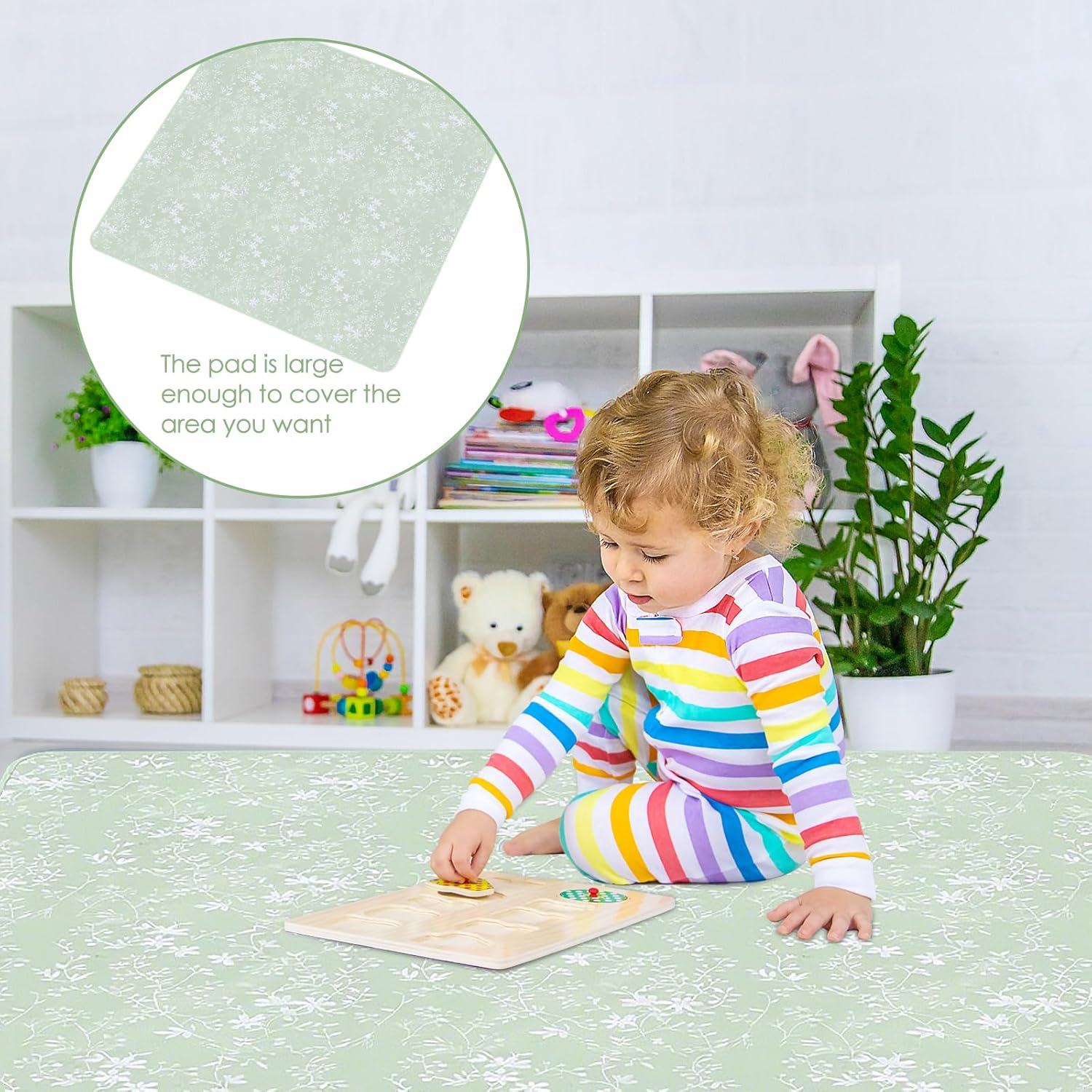 51Inch Baby High Chair Splash Mat, Waterproof Baby Food Spill Floor Mat, Nonslip Portable Picnic Pad, Baby Crawling Mat for under High Chair 130&times;130 Cm (Green) - Colorful image number 3