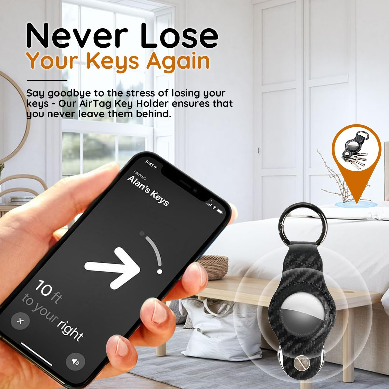 Airtag Holder, Compatible Apple Airtag Keychain - Compact Keyholder & Key Organiser - Premium Vegan Leather Case for Apple Tag - Secure Keyring for Car, House, and Office Keys image number 2