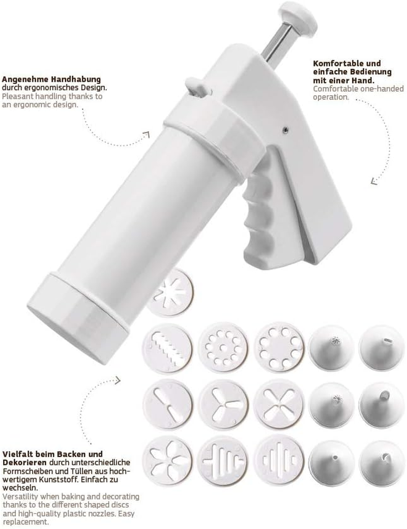 KAISER P&acirc;tisserie Cookie Press, 200Ml. 10 Design Discs, 6 Decorating Nozzles, Simple One-Handed Operation image number 2