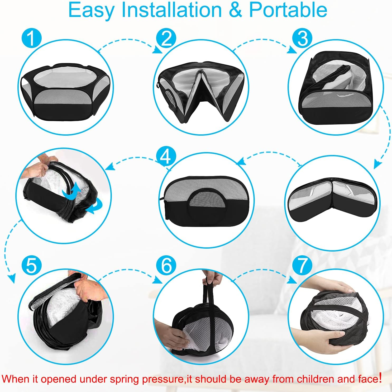 Kelivi Small Animal Playpen, Portable Guinea Pig Playpen Pet Playpen Kitten Playpen with Double Zippered Cover Indoor Outdoor for Bunny, Rabbit, Hamster Connect Tunnel (Black) image number 2