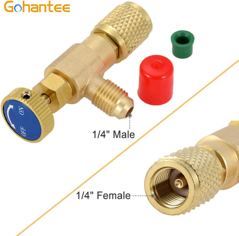 Gohantee R12 R22 Refrigerant Charging Valve, 1/4&ldquo; Male to 1/4&rdquo; Female Safety Adapter Flow Control Ball Valve for R12 R22 Air Conditioner Manifold image number 1