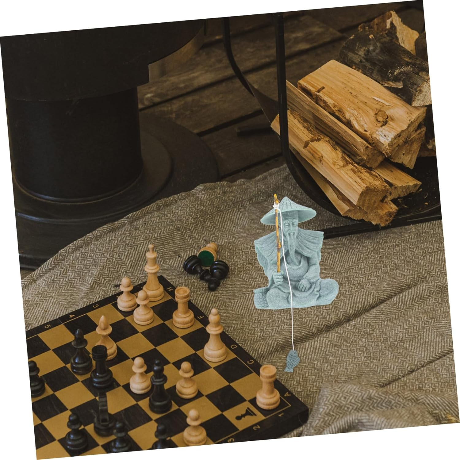 Hohopeti Aquarium Fisherman Statue Miniature Fisherman Figure for Fish Tank Decor Chinese Sitting Fishing Man Micro Landscape Tea PET image number 6