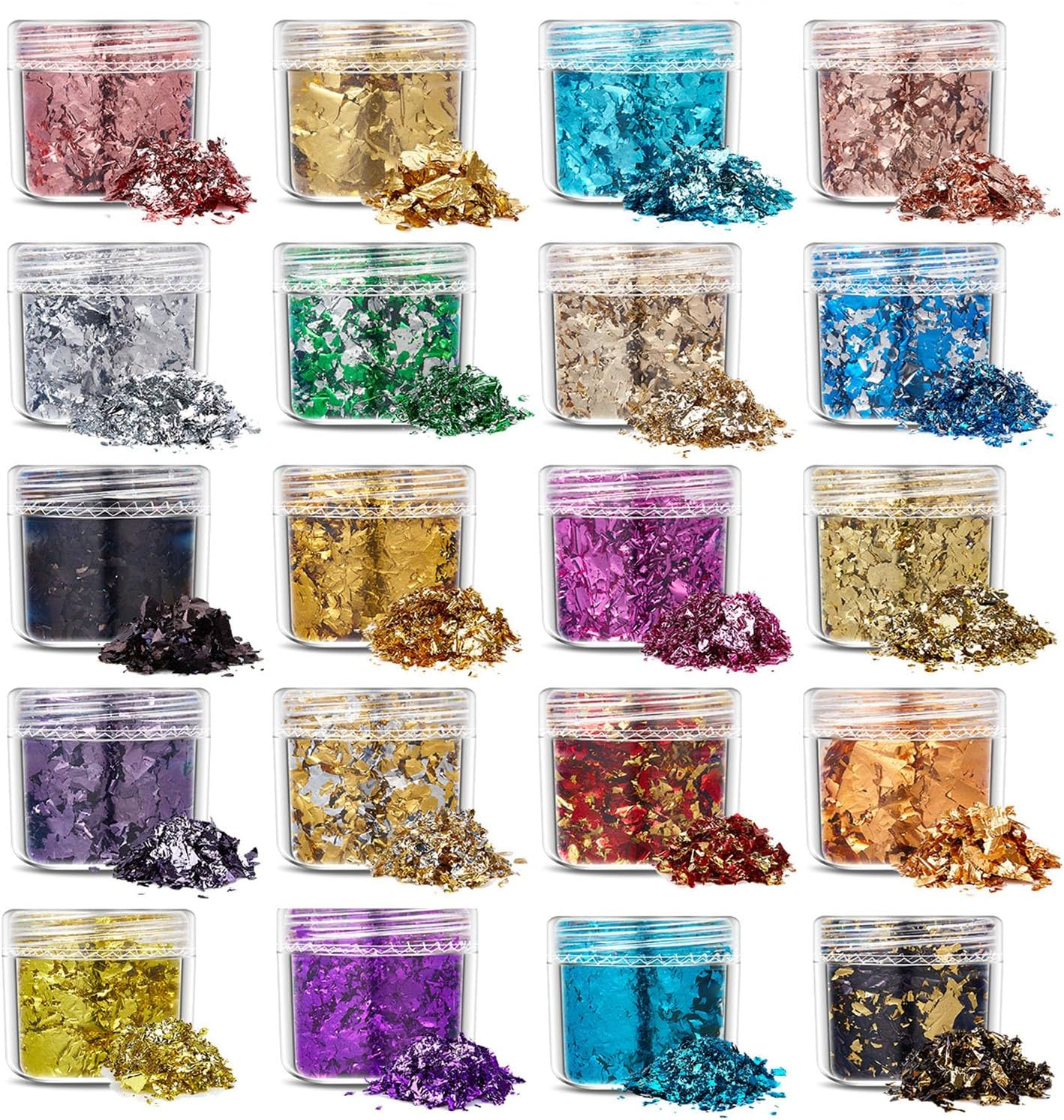 Gold Foil Flakes 20 Bottles Set Gilding Flakes for Resin, Nail Art, Jewelry Making, Painting, Candle Molds & DIY Crafts Gold Leaf for Art & Decoration image number 1