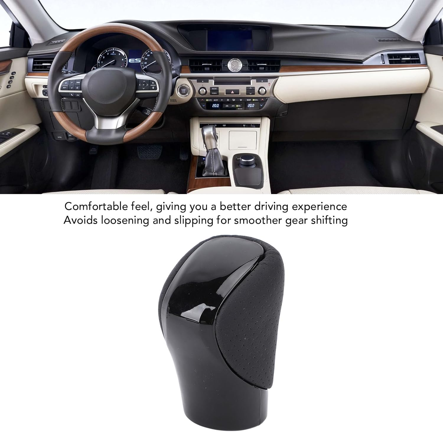 Gear Shift Knob, 33504 48110 E0 anti Slip Shifter Knob, Ergonomic Car Automatic Gear Stick Shift Knob Replacement for ES350 GS300 GS350 IS250 IS300 IS500, Easy (Silver) (Black) image number 3