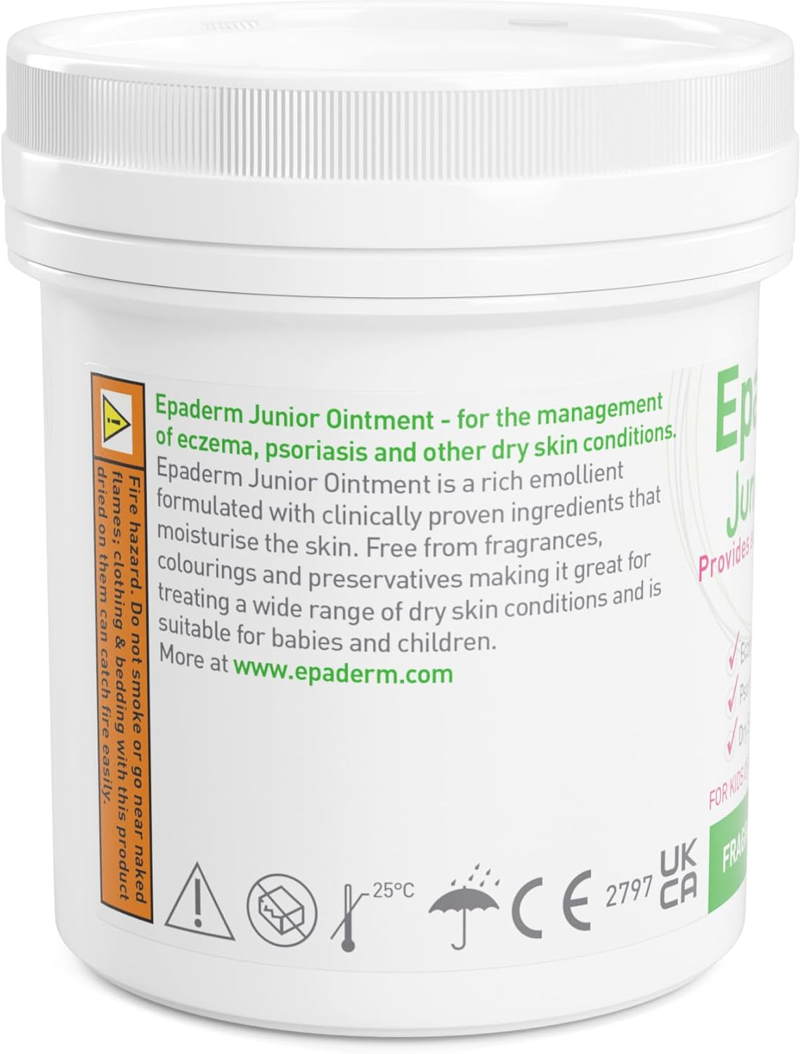 Epaderm Junior Ointment for Eczema, Psoriasis and Dry Skin, 125G Tub | 3-In-1 Emollient Formulated with Clinically Proven Ingredients | Free from Fragrance, Colour, Steroids, Sodium Lauryl Sulphate (SLS) | Suitable for All Ages, Including Babies image number 1
