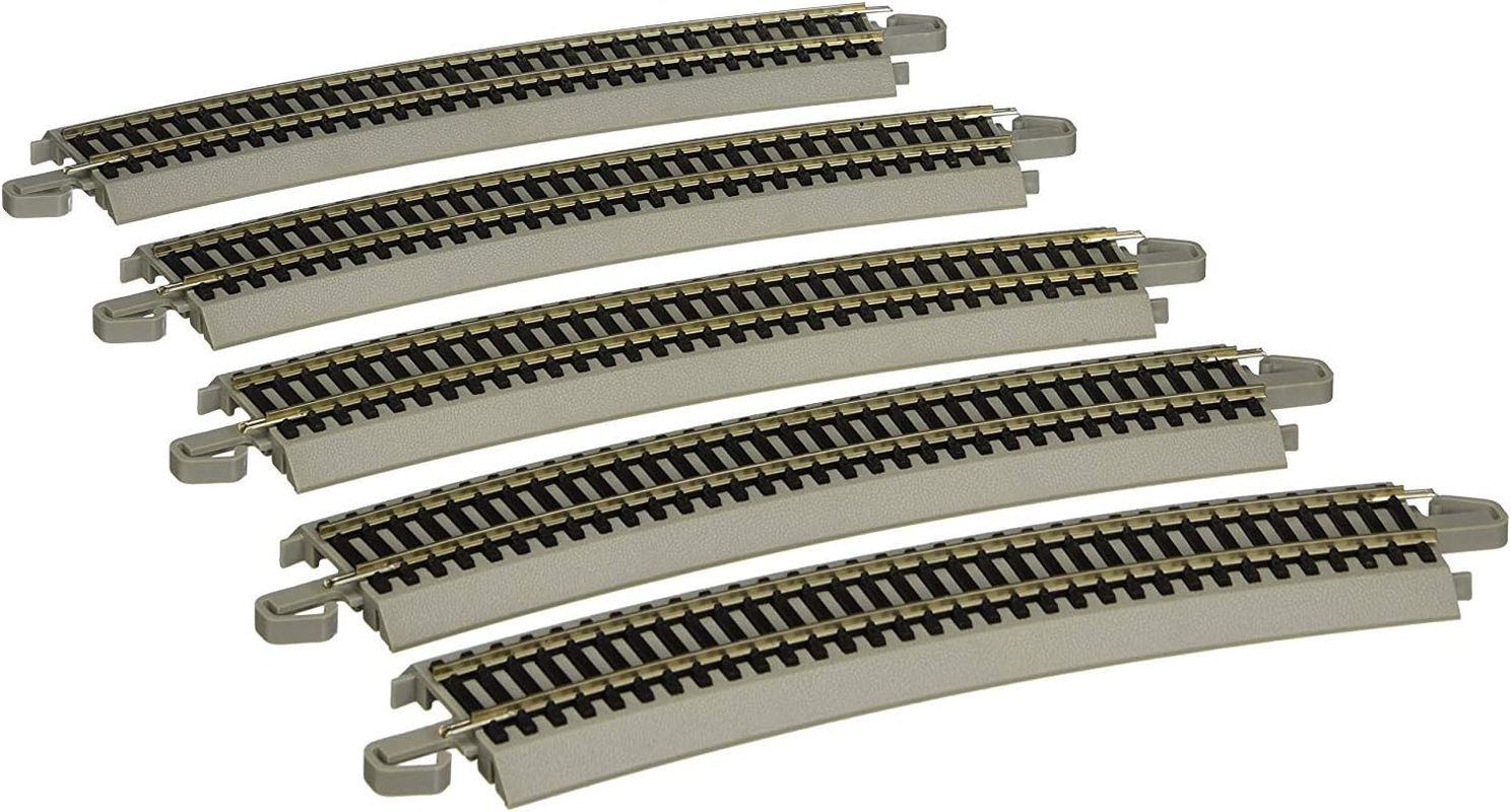 Bachmann Trains - Snap-Fit E-Z Track 26&rdquo; Radius Curved Track (5/Card) - Nickel Silver Rail with Gray Roadbed - HO Scale image number 1