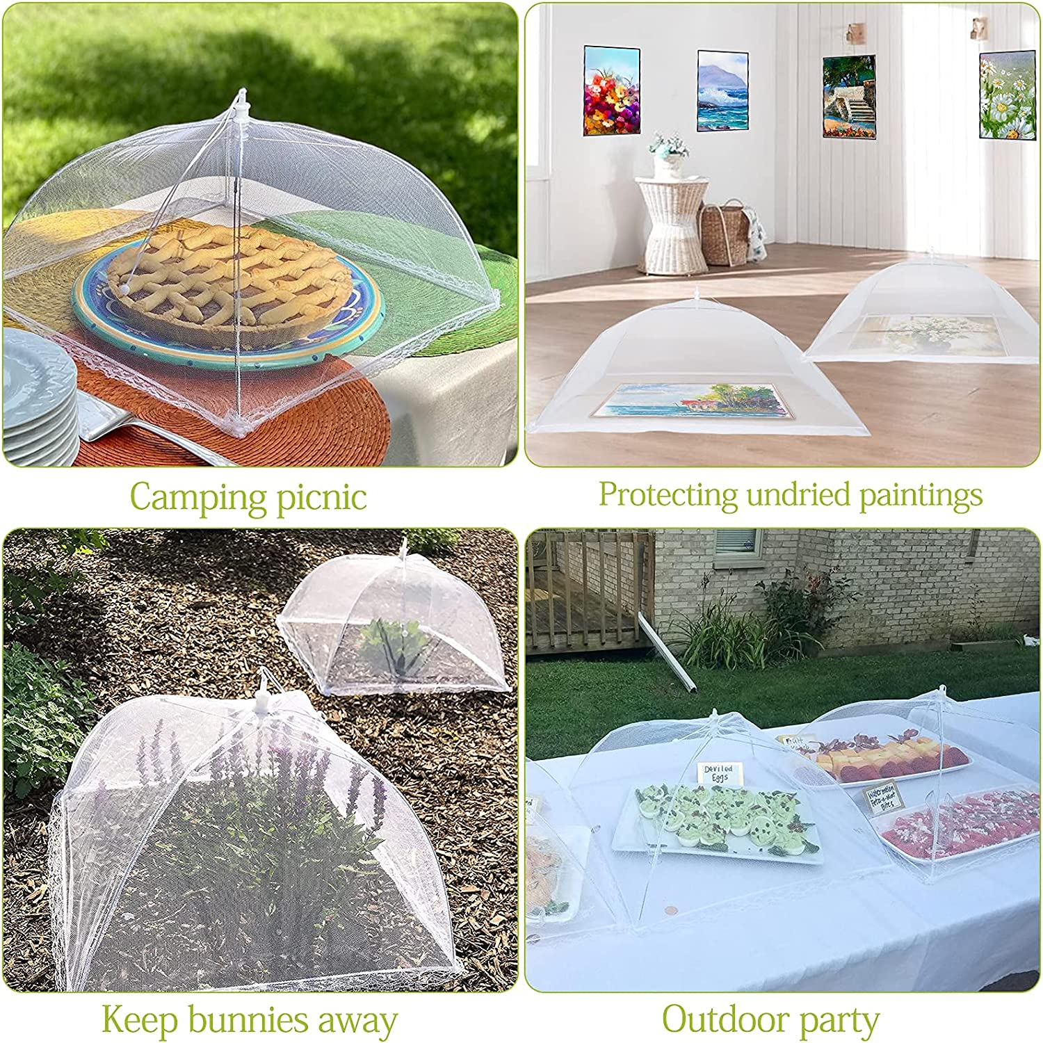 Food Cover Food Tent Set, 2 Extra Large 40"X24" and 6 Standard 17"X17" Mesh Food Covers for Outside, 8 Pack Collapsible, Reusable Pop-Up Umbrella Food Nets for Picnics, Outdoor Camping, Parties, BBQ image number 5
