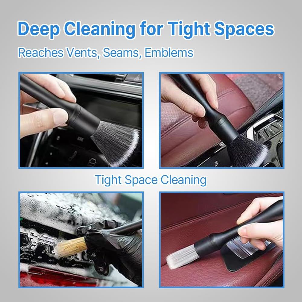 Car Detailing Brush Kit - 3-Piece Interior & Exterior Cleaning Brushes with Soft & Hog Bristles, Dashboard, Vent & Engine Detail Brush Set for Auto, Motorcycle, and Household Use image number 3