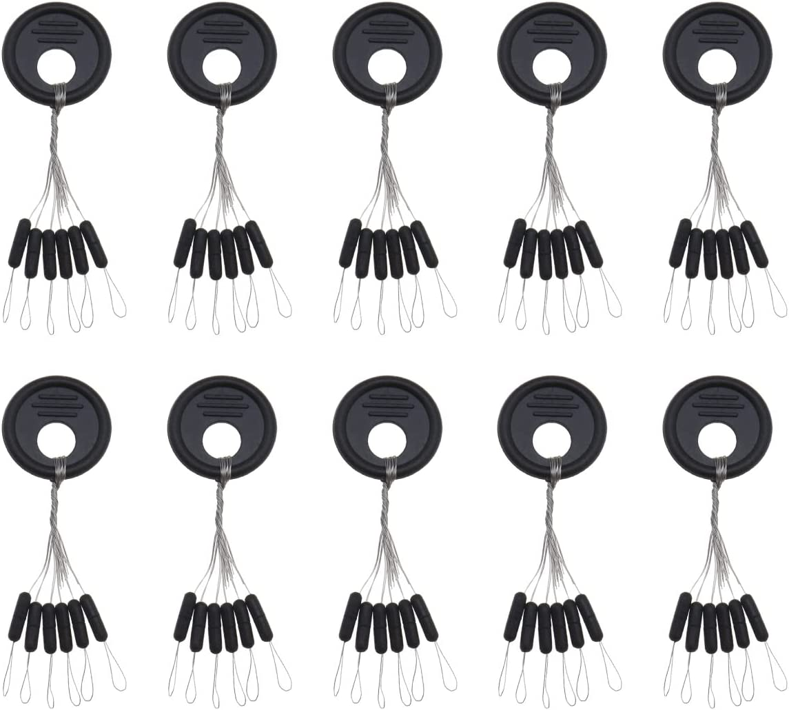 SING F LTD 100PCS Rubber Fishing Bobber Beads Stopper 6 in 1 Float Sinker Stops Black Cylinder Shape Line Stops Space Bean Fishing Gear S/M/L 3