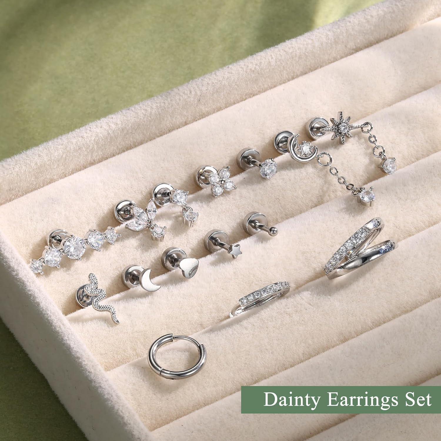 Kakonia 15 Pcs Helix Piercing Jewellery Surgical Steel Flat Back Earrings for Women Forward Helix Stud Hoop Earrings Cartilage Earrings Silver Gold Daith Tragus Rook Conch Piercing Jewellery - Silver Tone image number 4