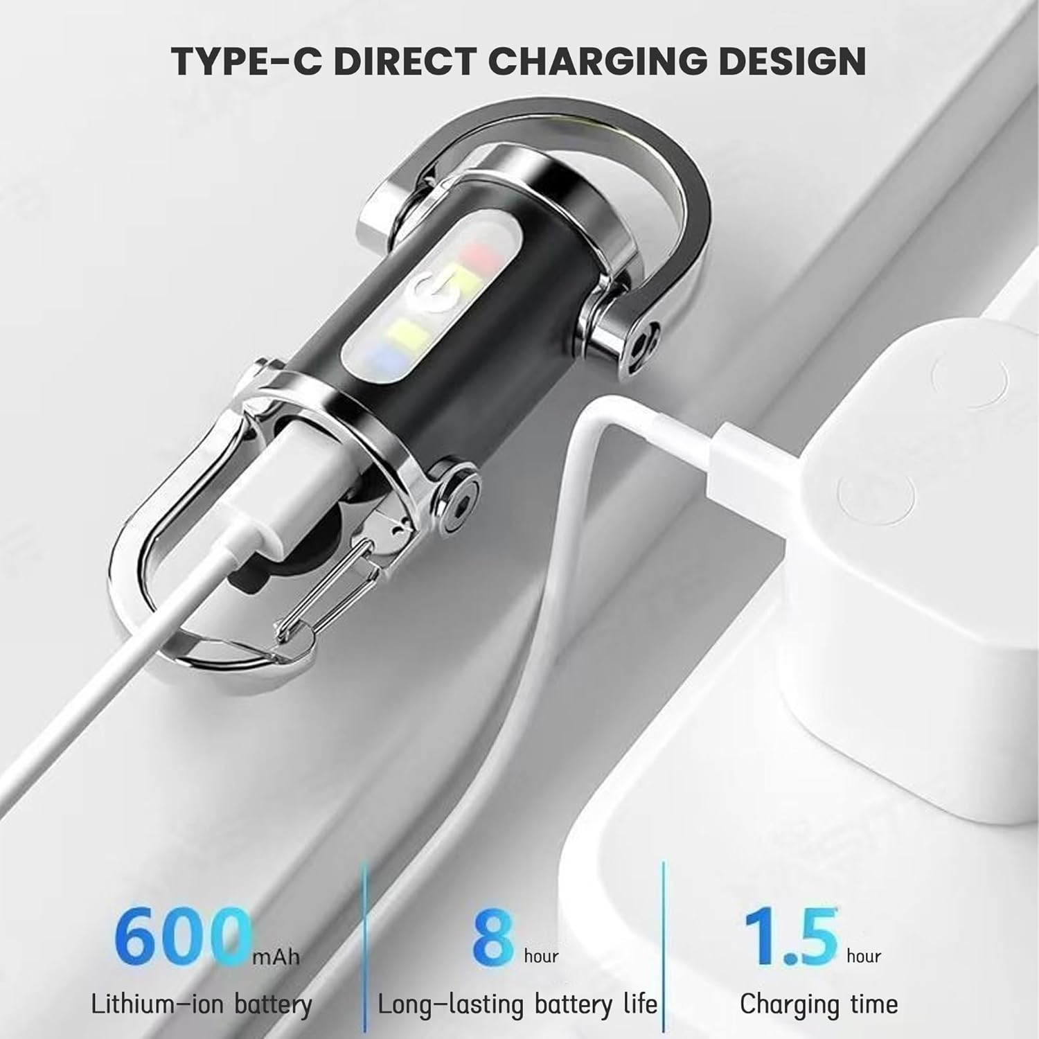 Portable Rechargeable Bright Keychain Flashlight, Small LED Keyring Flashlight, Compact Mini Waterproof Torch with USB Charging, for Hiking, Camping, Emergency, Daily Use (Black)