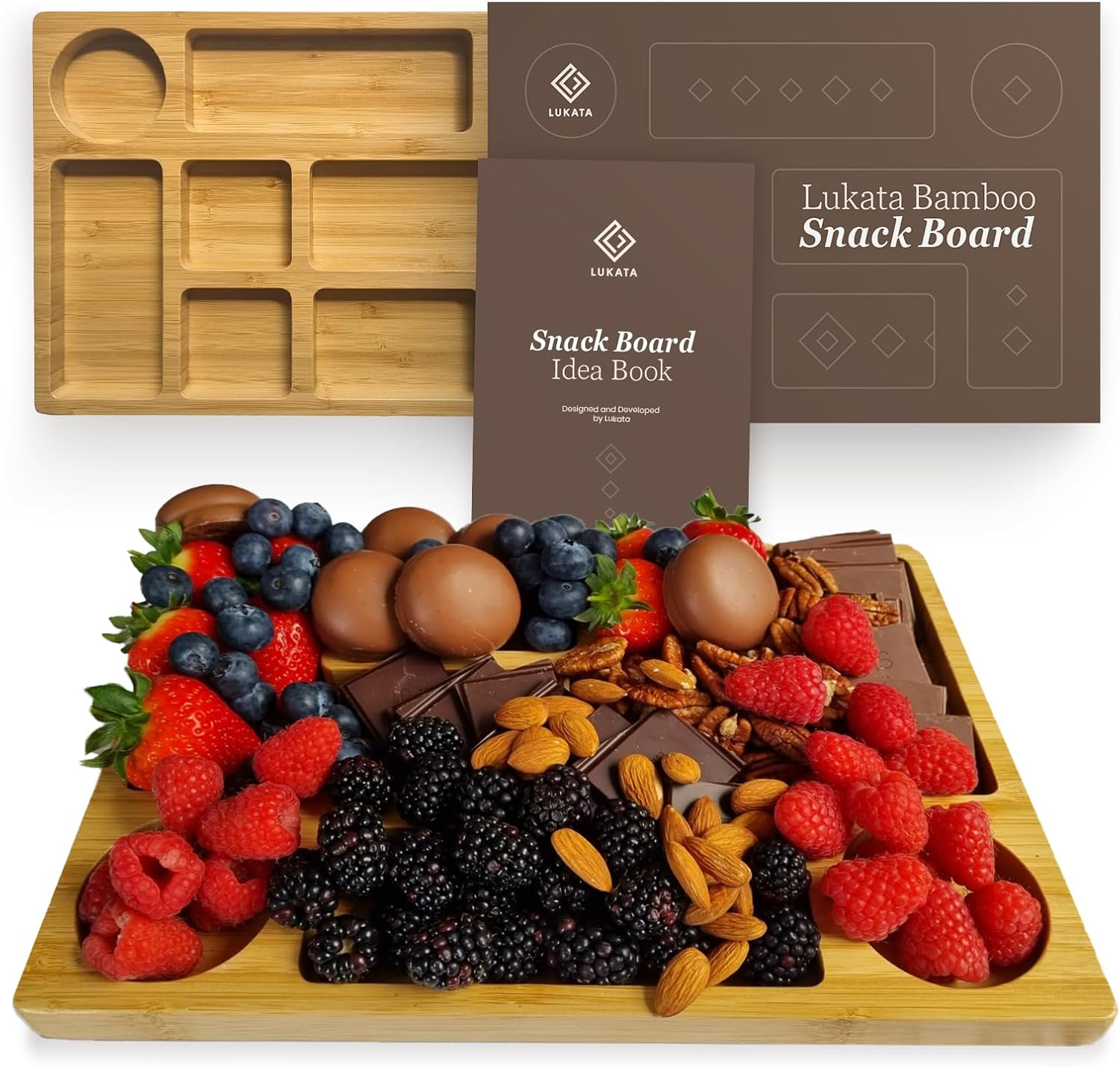 Lukata Grazing Board - Small Charcuterie Board for Snacks Cheese & Appetizers - Durable Bamboo Serving Platter for 2-3 People Parties Guests Picnics - 32Cm X 22Cm X 2Cm