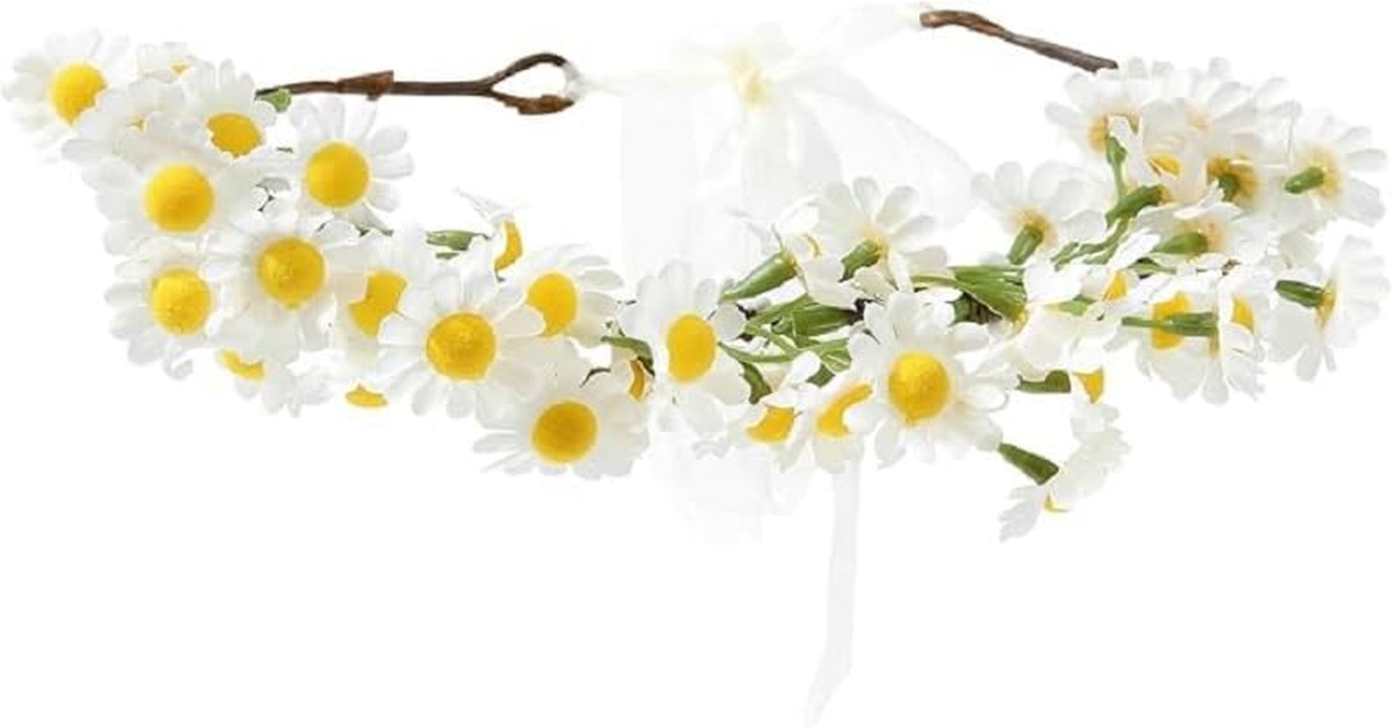 Flower Crowns for Women Flower Headband Adjusatble Flower Girl Headpiece Headband Crown for Bridal Wedding Festival Party (White, One Size)