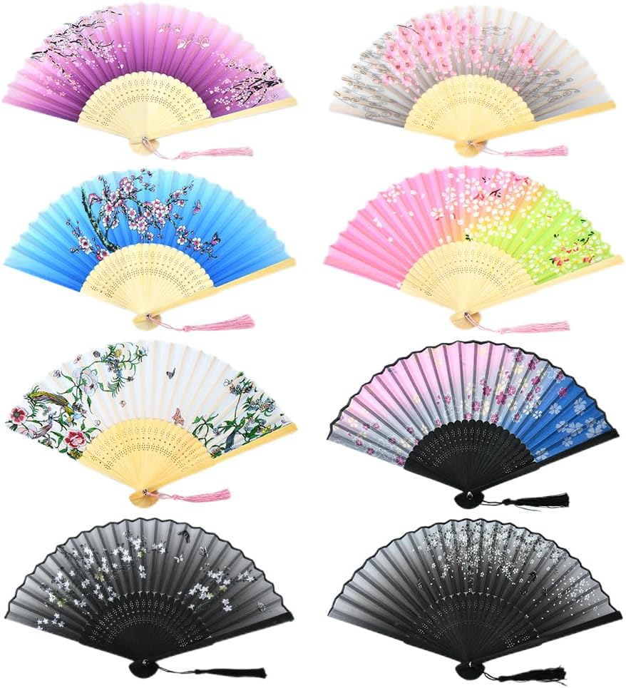 HUNANBANG 4 Pieces Oriental Bamboo Folding Hand Fans Adults Only Church Wedding Gift, Party Favors, DIY Decoration Gift Size 8 1/4" Wholesale 10Pack (Bamboo Assorted 4Pack) - Bamboo4Pack image number 4