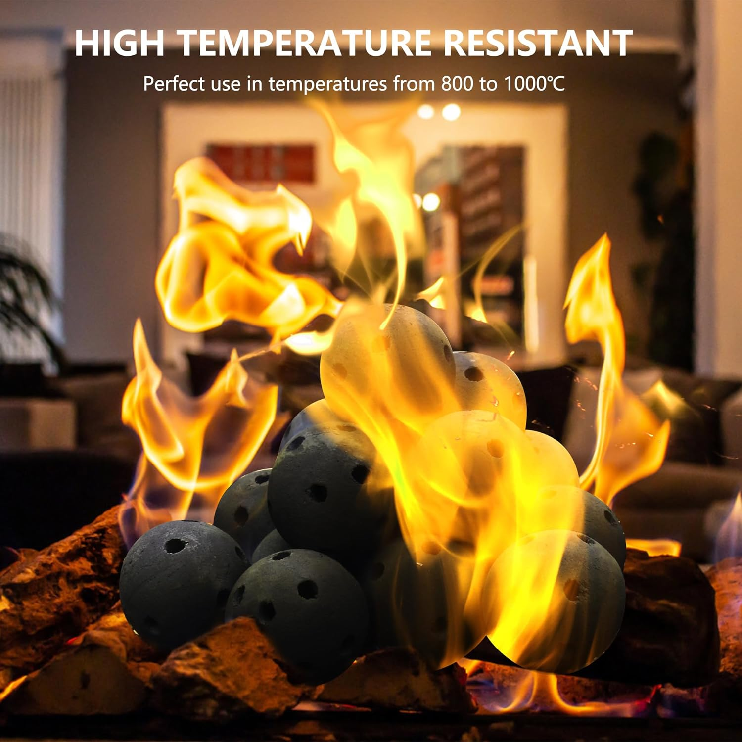 Ceramic Fire Balls-3 Inch Set of 15 round Fire Stones Set, Safe for Outdoors and Indoors Fire Pit or Fireplaces Reusable Fireballs, Black