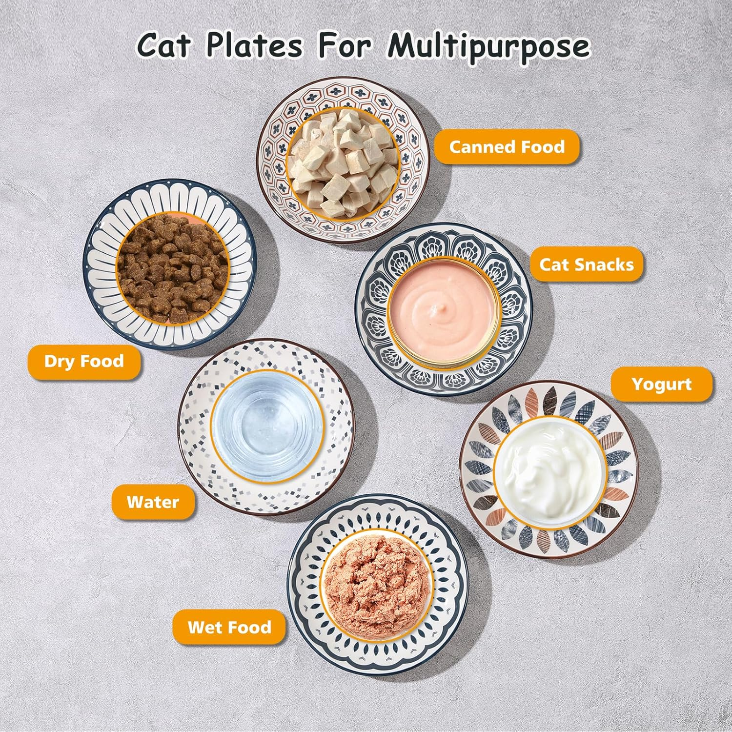 Small Ceramic Cat Food Bowl - Wide Shallow Cat Bowl with Non-Slip Mat - Whisker Friendly Cat Feeding Bowls - Japanese Style Cute Cat Dish - Cat Plates - Dishwasher Safe - Set of 6-8.5 Oz - 5.75 Inch image number 4