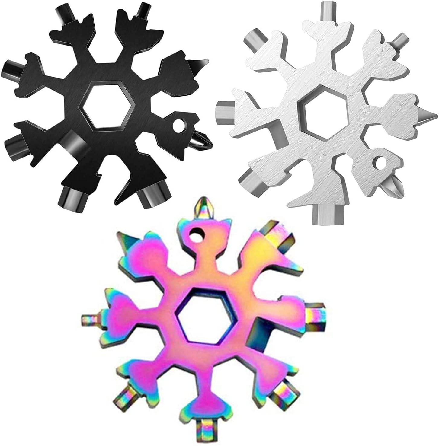 3 Pack Snowflakes Multitool Stainless Steel Bottle Opener /18 in 1 Flat Philips Screwdriver Kit/Wrench Pocket Keychain Tool for Outdoor Camping,Travelling image number 6