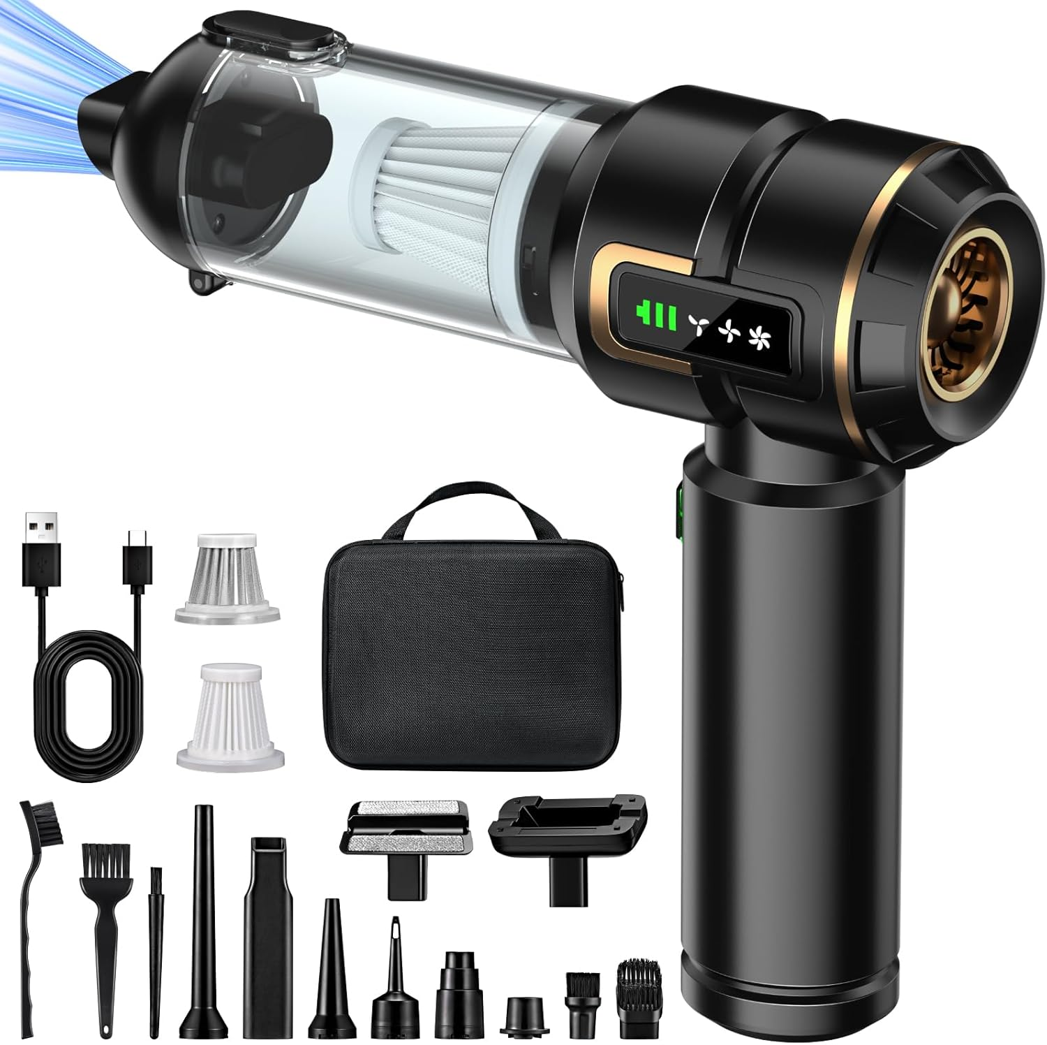 Car Vacuum Cleaner 4-In-1 with LCD Display, 25000PA High Power Mini Vacuum Cleaner, Rechargeable Handheld Vacuum, Car Hoovers, Portable Cordless Compressed Air Duster Air Blower for Car, Home,Office image number 5