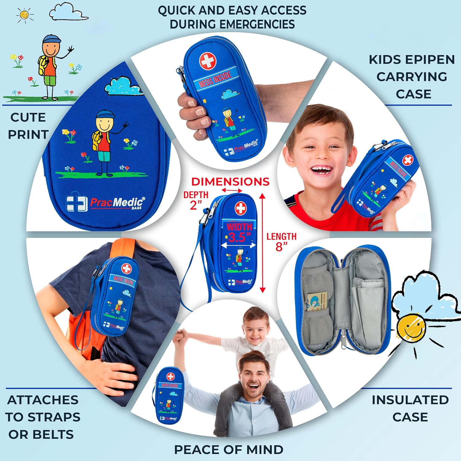 Pracmedic Bags Epipen Case - Epi Pens Carrying Case- Medical Case for Kids - Insulated to Hold Inhaler, Epi Pen, Auvi Q, Epinephrine, Allergies Medication - Medicine Bag for Traveling (Blue) image number 4