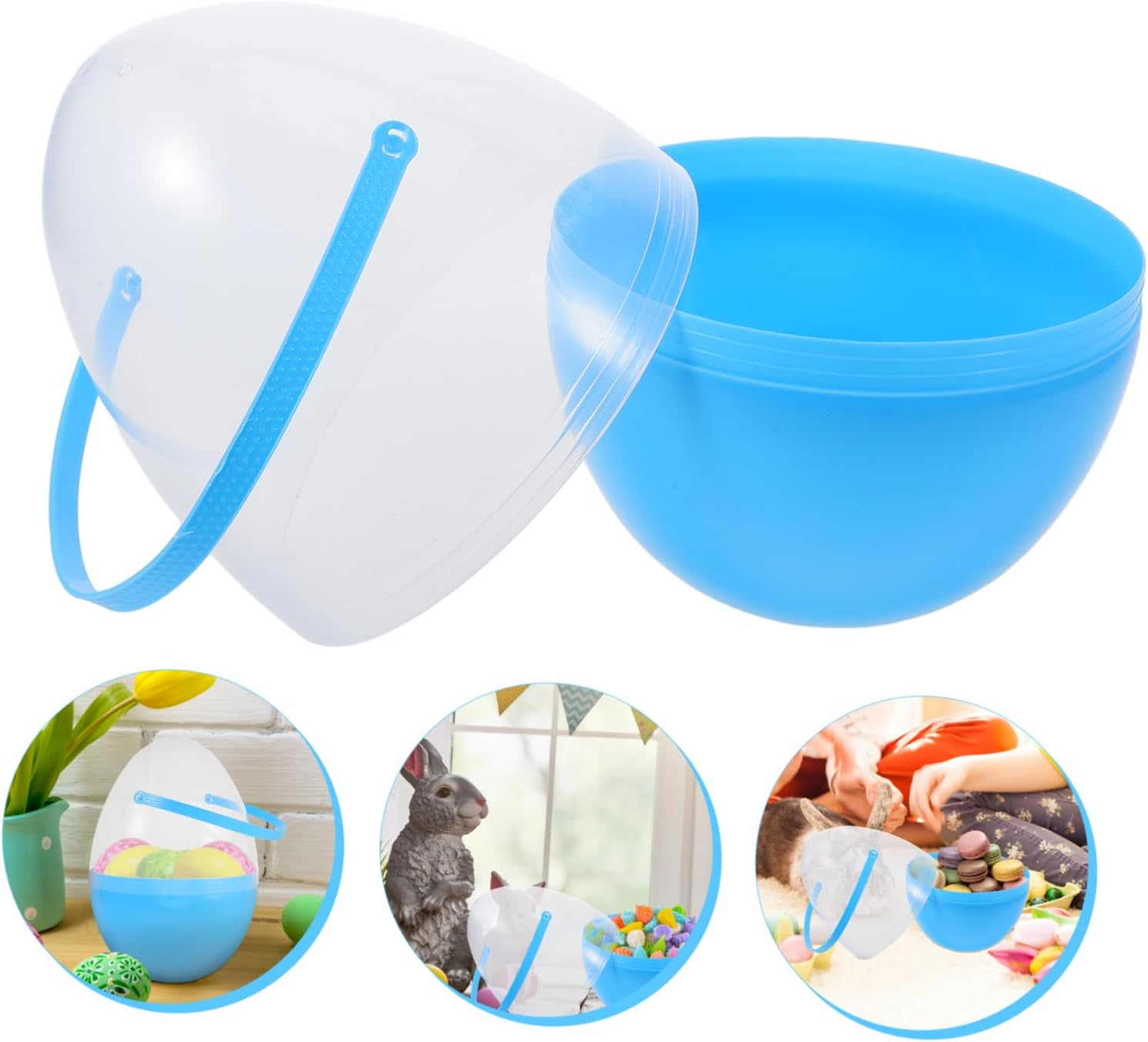 Cabilock Large Clear Easter Egg with Handle for Kids Easter Hunt Supplies and Holiday Decoration Egg Baskets Reusable and Fillable Plastic Easter Egg Containers