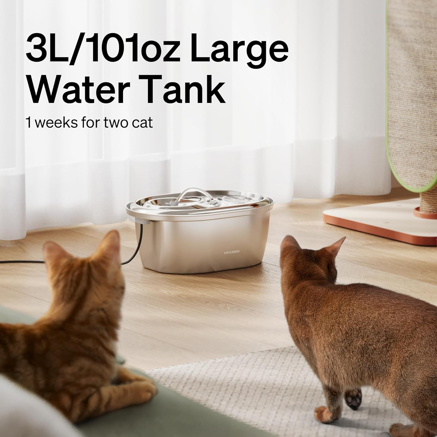 PETLIBRO Stainless Steel Cat Water Fountain, 3L Pet Water Fountain for Cats & Dogs, Adjustable Flow, Silent Operation, Double Filtration, Leak-Proof