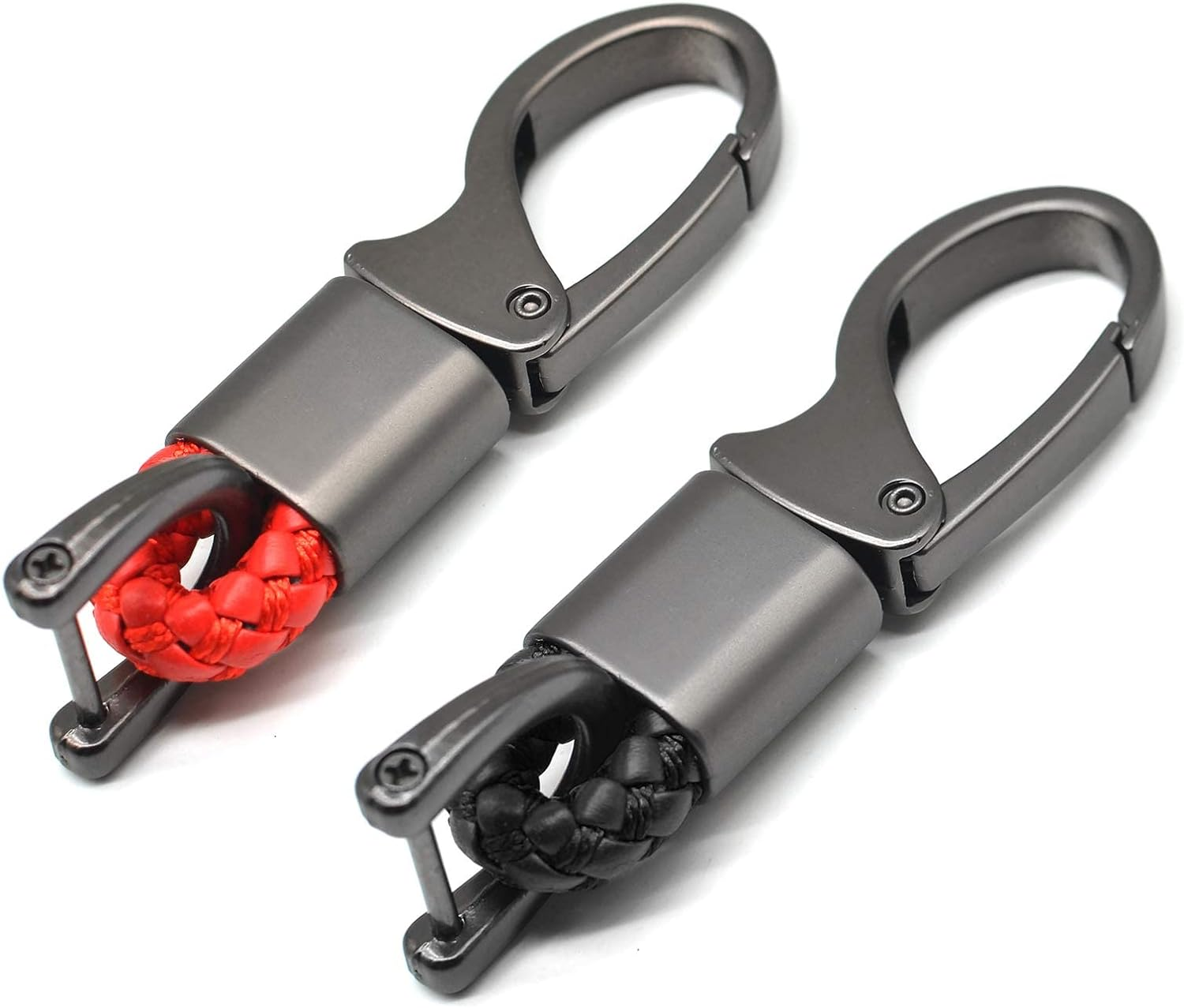 Car Key Chain 2PCS, Key Fob Keychains Leather Holder Sturdy Metal with D-Ring for Men and Women 2 Pack, 360 Degree Rotatable, with Screwdriver