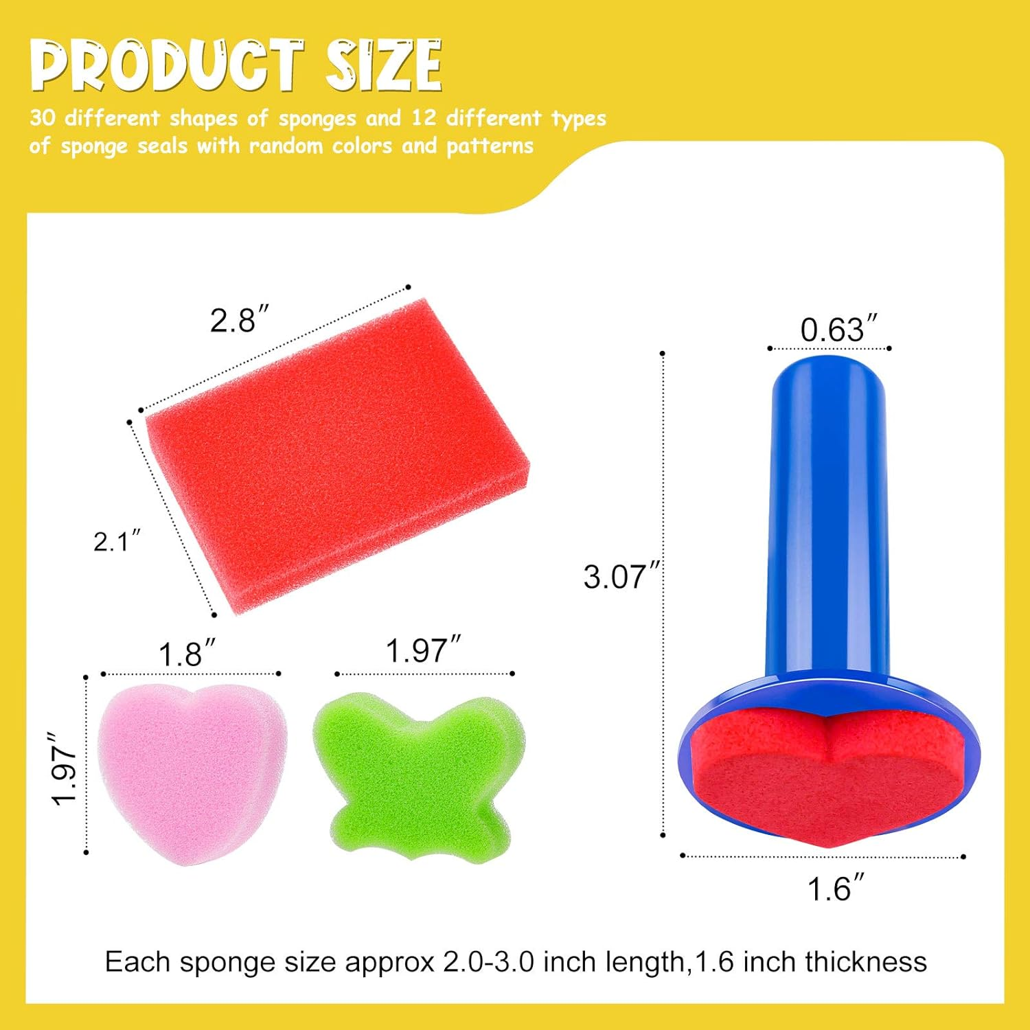 42Pcs Sponge Painting Shapes EVA Sponge Painting Stamper, Painting Craft Sponge for Toddlers Assorted Pattern Early Learning Sponge for Kids
