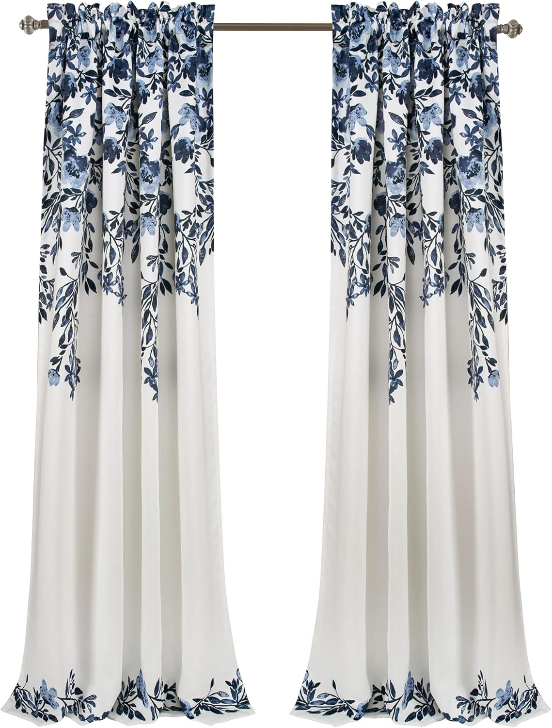 Lush Decor Tanisha Curtains - Light Filtering Window Panel Set, Pair - Floral Vine Print, Beautiful, Modern, Elegant Home Decor - 52" W X 95" L, Navy & White image number 3