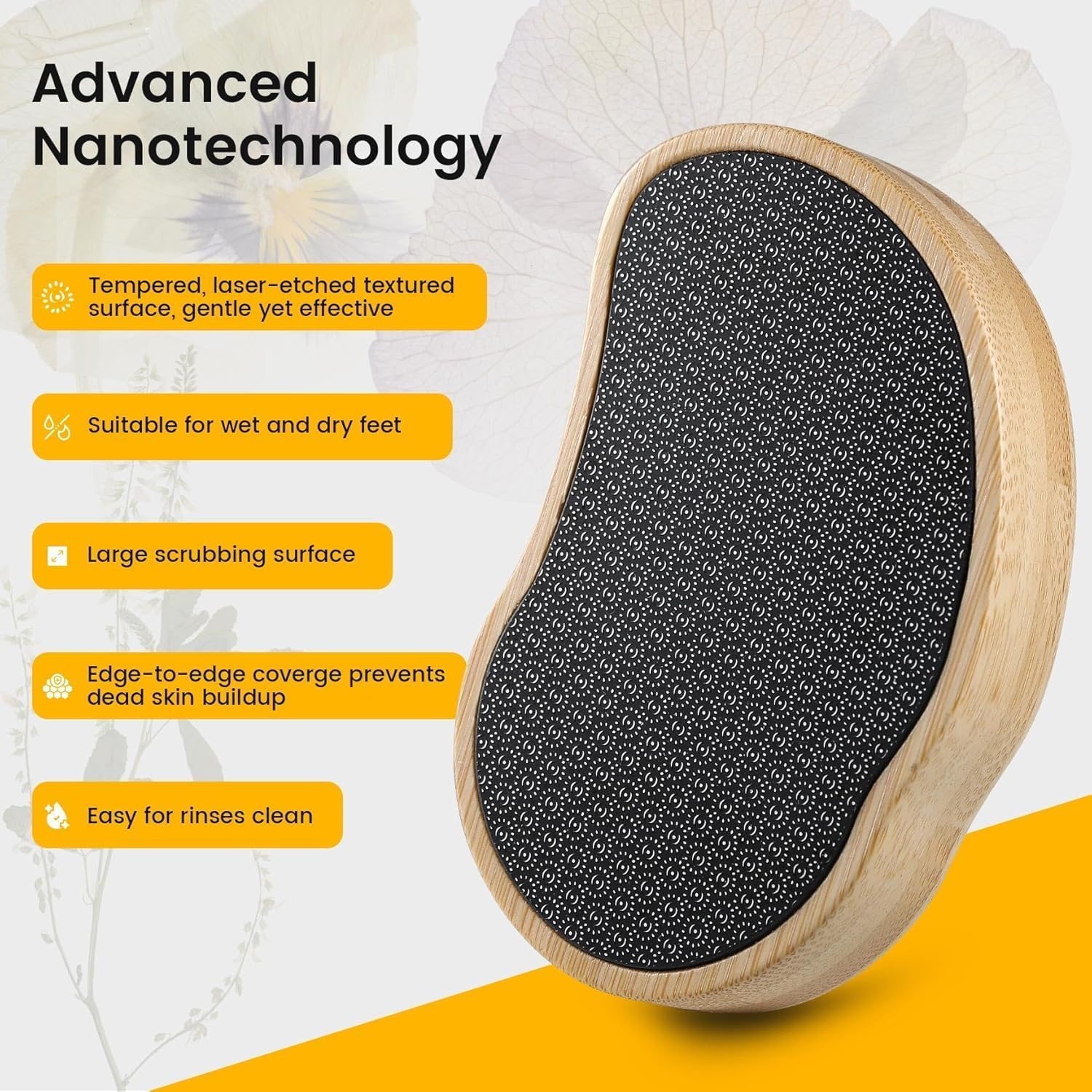 BEZOX Glass Foot Scrubber Shower(1 PCS) - Nano-Glass Pedi Egg Pumice Stone for Feet Dead Skin, Plastic-Free Pedicure Foot File Callus Remover - Bamboo Handle image number 1