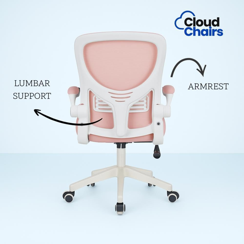 Cloud Chairs Liv Ergonomic Office Chair, Desk Chair, Breathable Mesh Back, Lumbar Support, Flip‑Up Arms, Height Adjustable, Comfortable Seat, Home Office, (Pink) image number 6