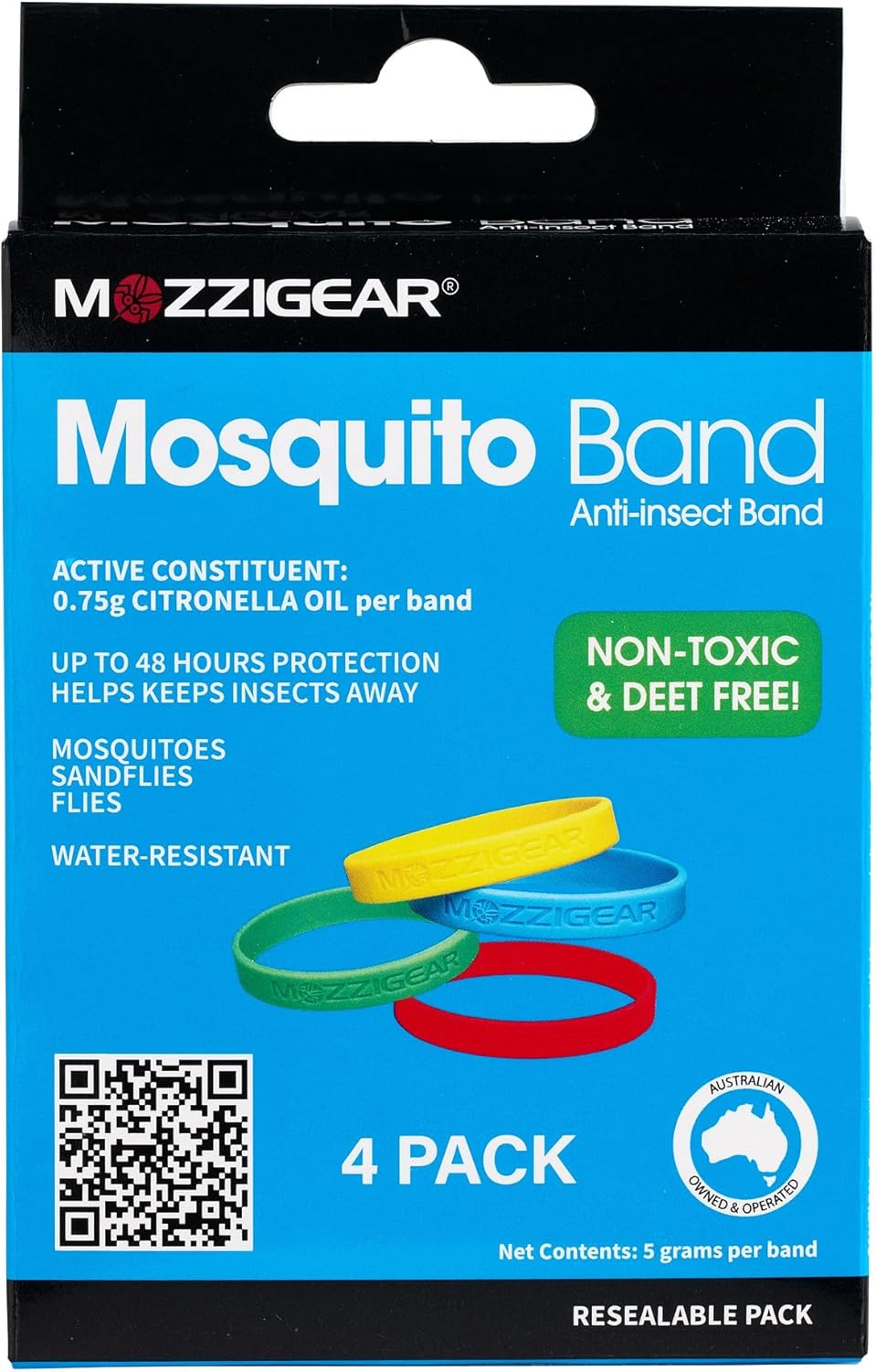 Mozzigear Mosquito Band Adults Size Pack of 4 Citronella Oil Infused Wristband for Insects, Sandflies, Flies & Midges Waterproof Bug Bands for Indoor, Outdoor, Camping & Travelling - Natural, Non-Toxic, Deet Free, Natural, APVMA Registered, Australian image number 2