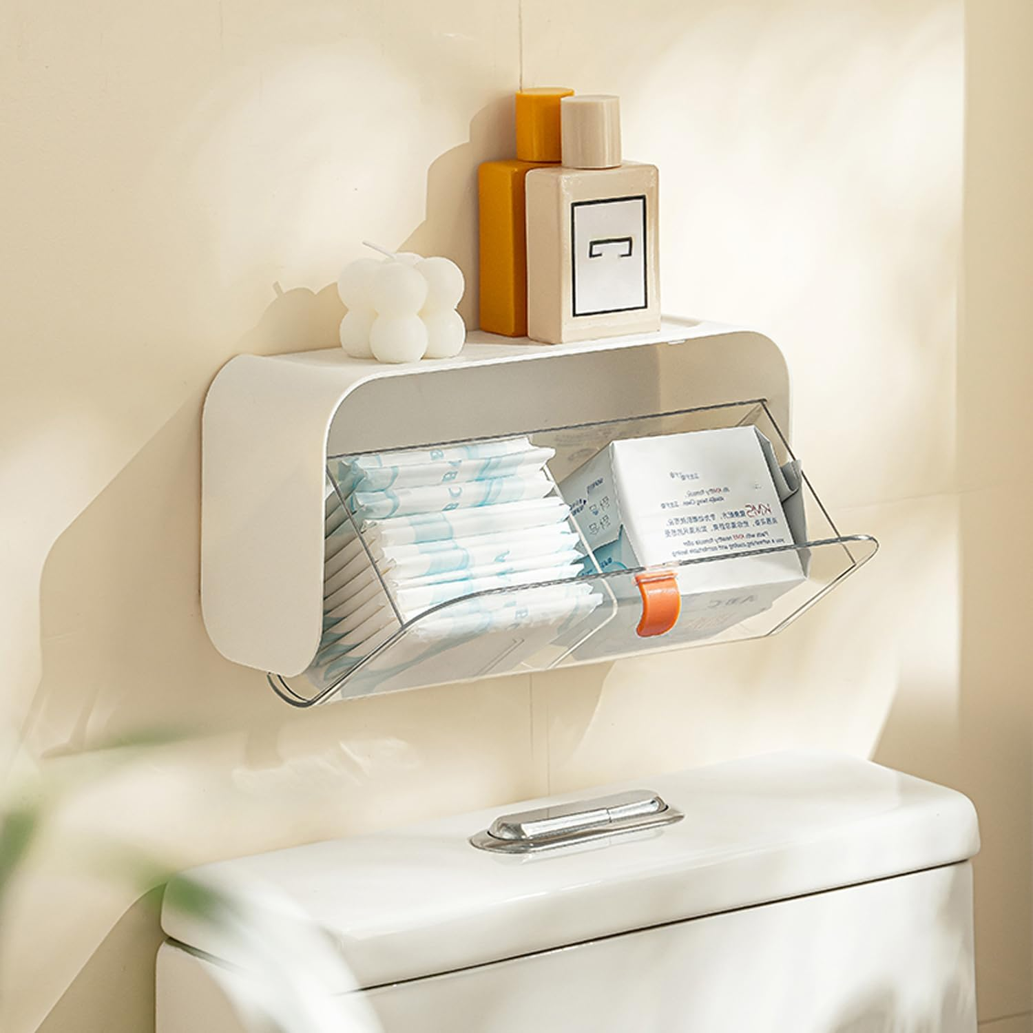 MORNITE Pad Holder for Bathroom,Sanitary Napkins Organizer,Feminine Tampons Storage Day Overnight Cotton Pad Holder, White image number 5