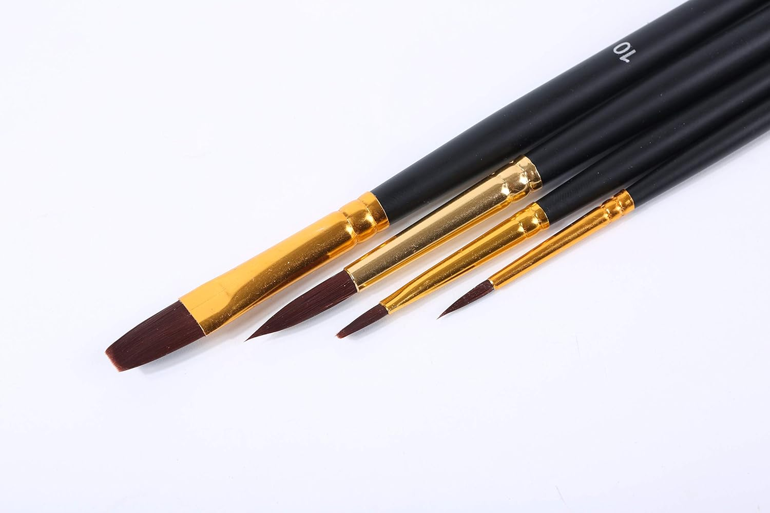 Etchd Lab 4 Pcs Artist Paint Brush Set- Ergonomic, No Shedding, Versatile Nylon Brushes - Includes #1 Round, 10 Round, 4 Flat, 10 Flat for Watercolor, Acrylic, Oil, Face, Nail, Craft Art Painting