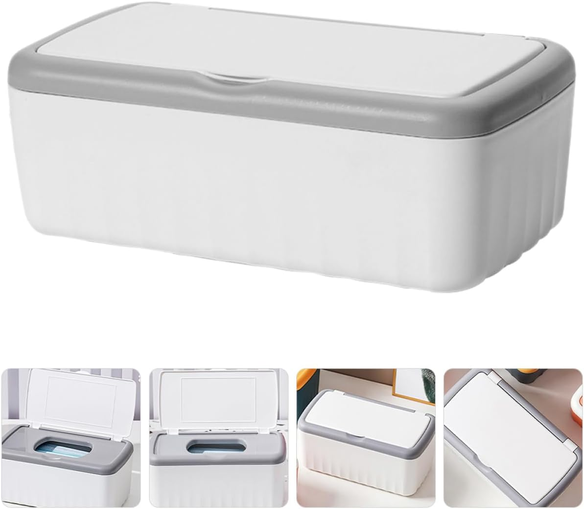 Wipes Container White Rectangular Tissue Box Cover with Lid Humidity Retention Organizer for Bathroom and Household image number 1
