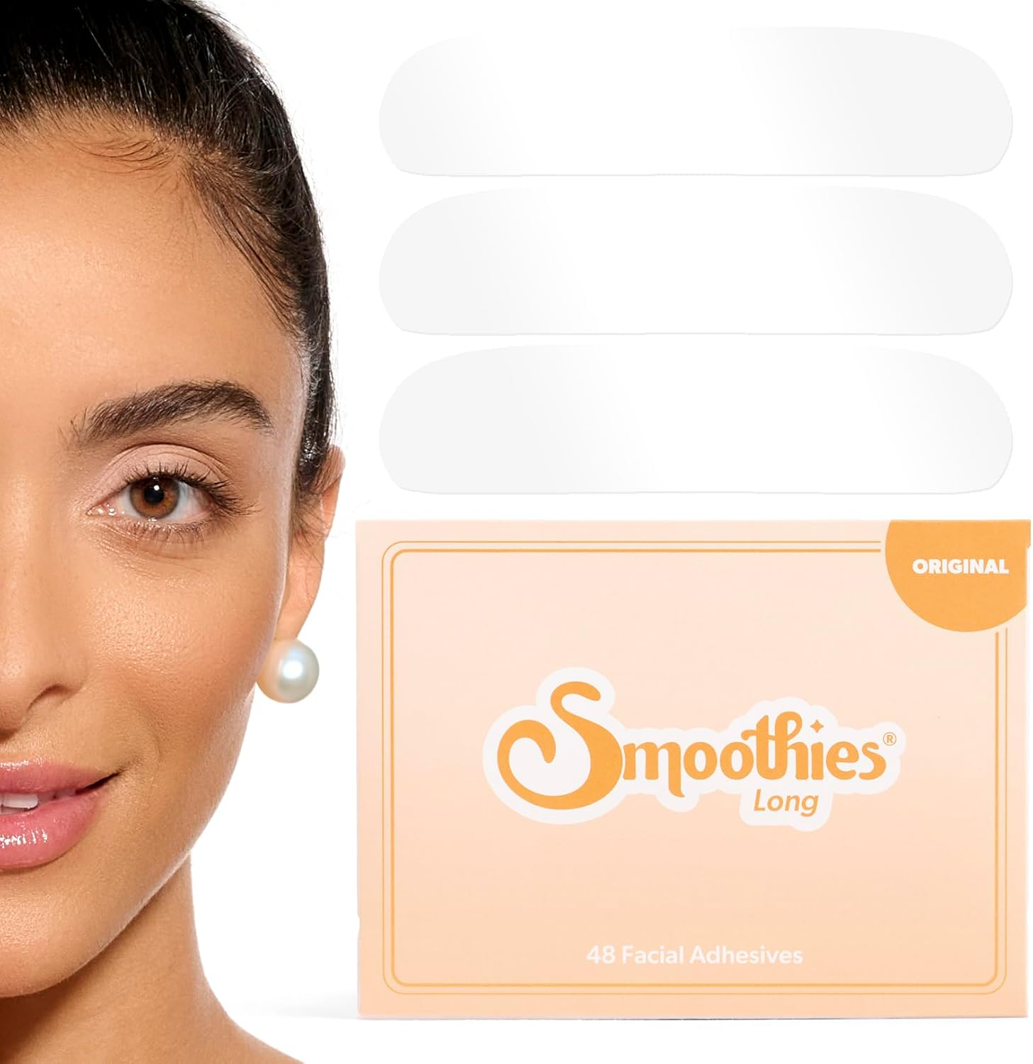 Smoothies Long Forehead Wrinkle Patches for Face Overnight - Facial Patches for Forehead, 48 Facial Adhesives per Box - Face Tape, Made in the USA image number 1