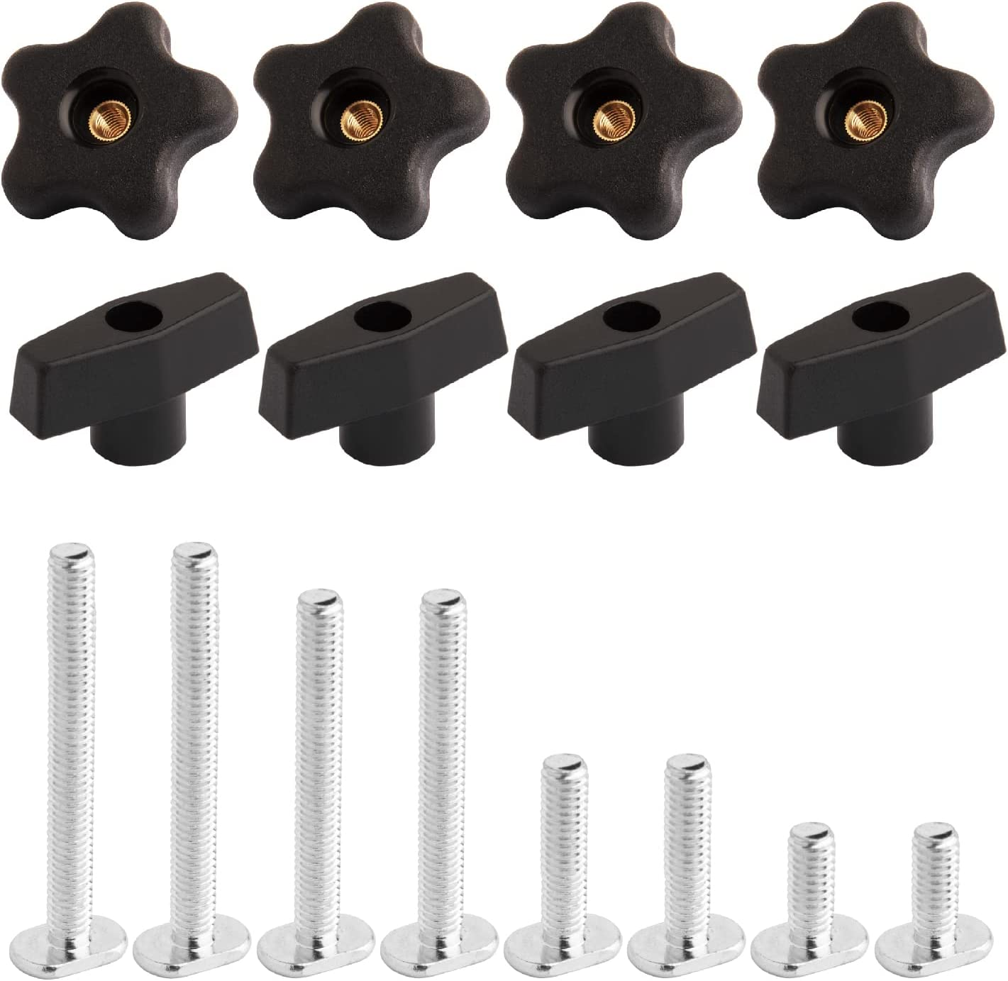 POWERTEC 71121 T Track Knob Kit W/Threaded Knobs and 5/16&rdquo;-18 T Slot Bolts, 16-Piece Set, T Track Accessories for Woodworking Jigs and Fixtures